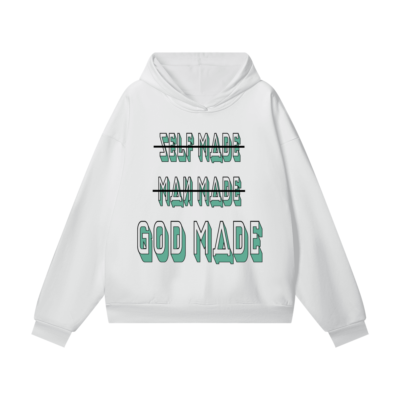 "GOD MADE" - BLACK/TEAL - Heavyweight Hidden Pocket Fleece Hoodie