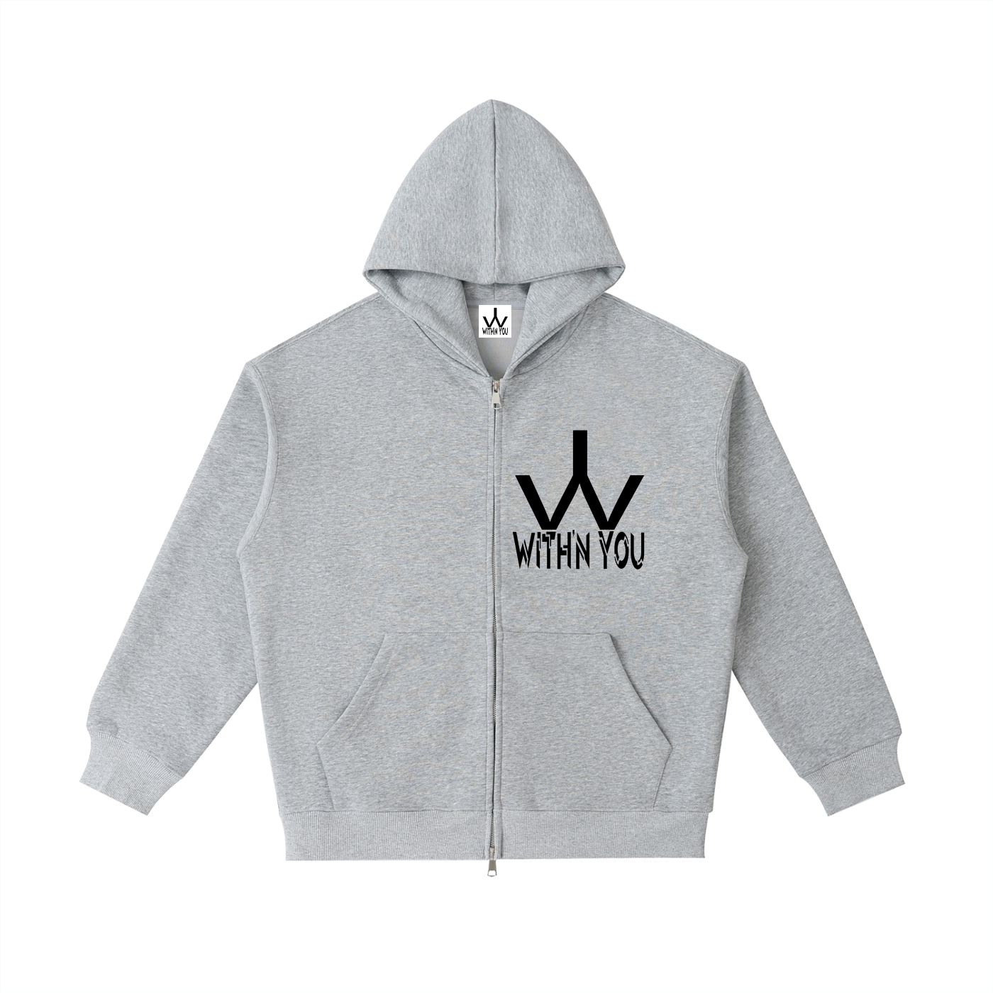 "WITH'N YOU" LOGO - BLACK - Essential Heavyweight Pocket Hoodie