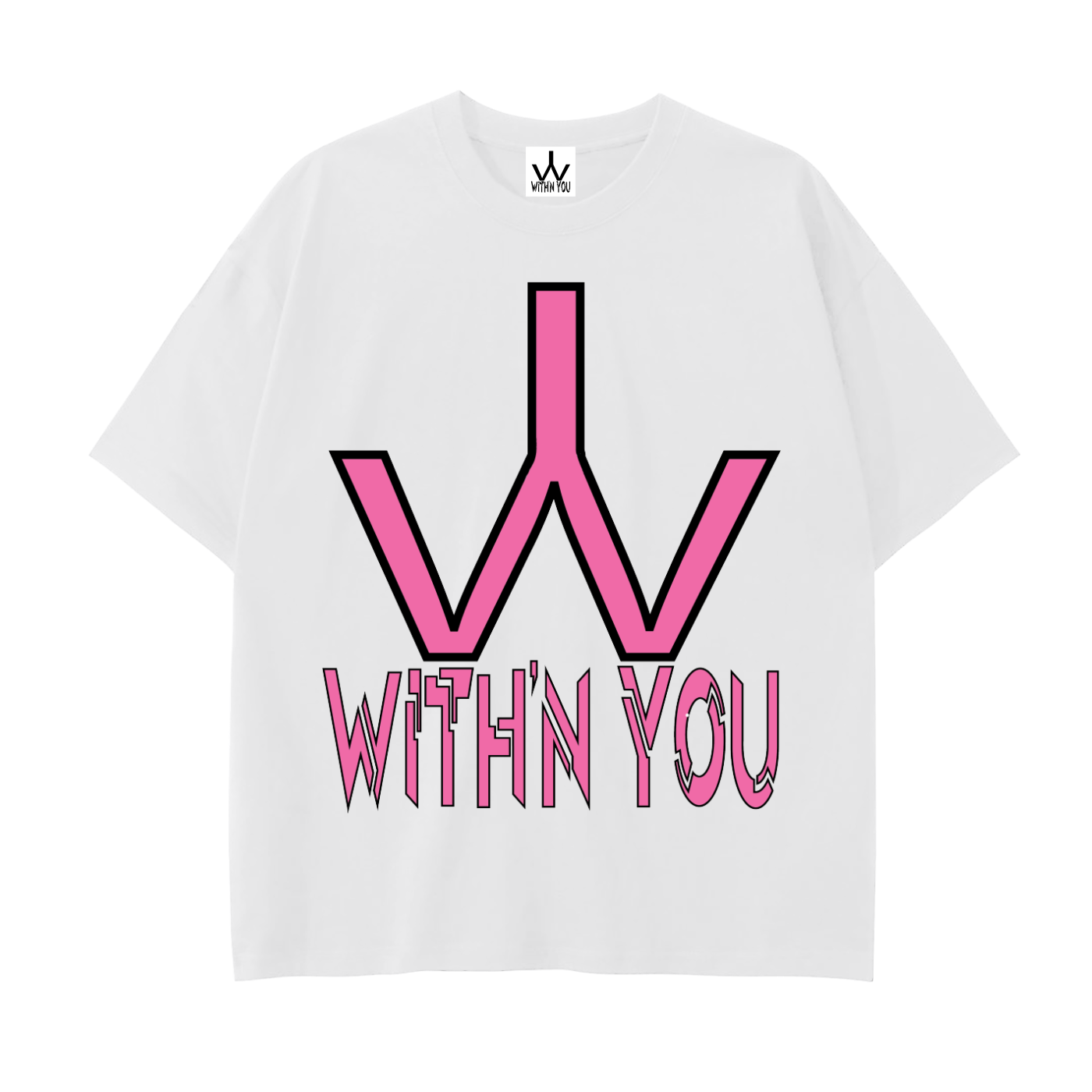 "WITH'N YOU" LOGO - BLACK/PINK - Drop Shoulder Cotton T-Shirt