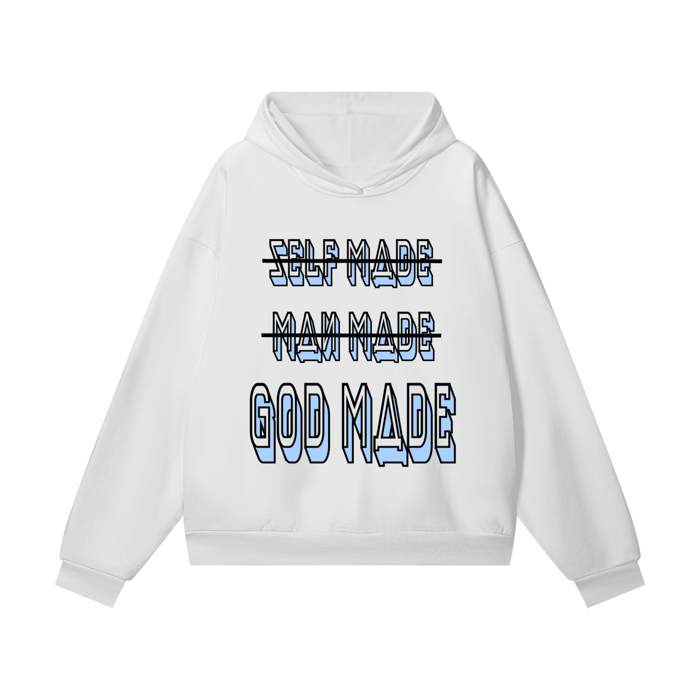 "GOD MADE" - BLACK/CAROLINA BLUE - Heavyweight Hidden Pocket Fleece Hoodie