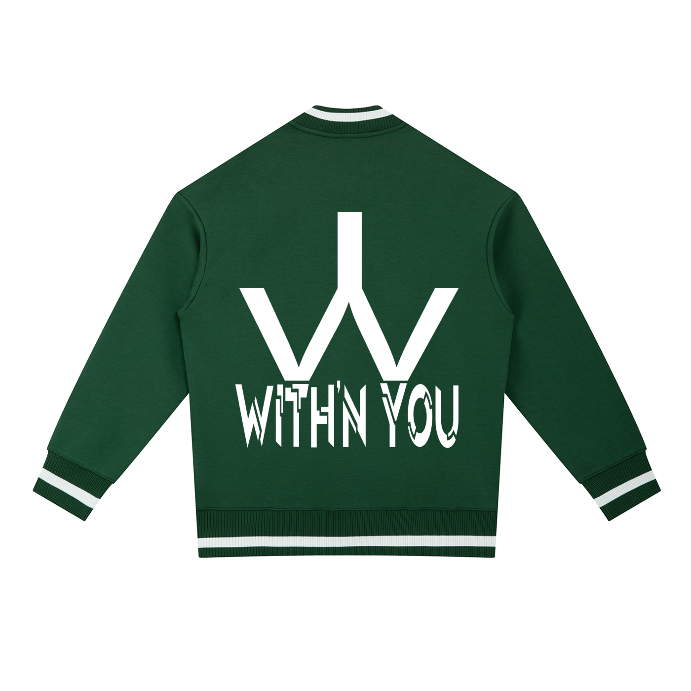 "WITH'N YOU" LOGO - WHITE - Contrast Piping Zip Bomber Jacket