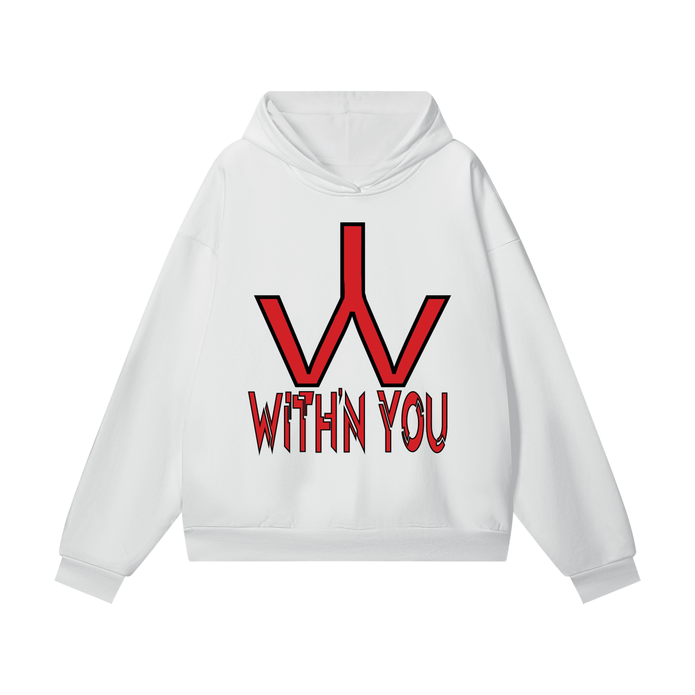 "WITH'N YOU" LOGO - BLACK/RED - Heavyweight Hidden Pocket Fleece Hoodie