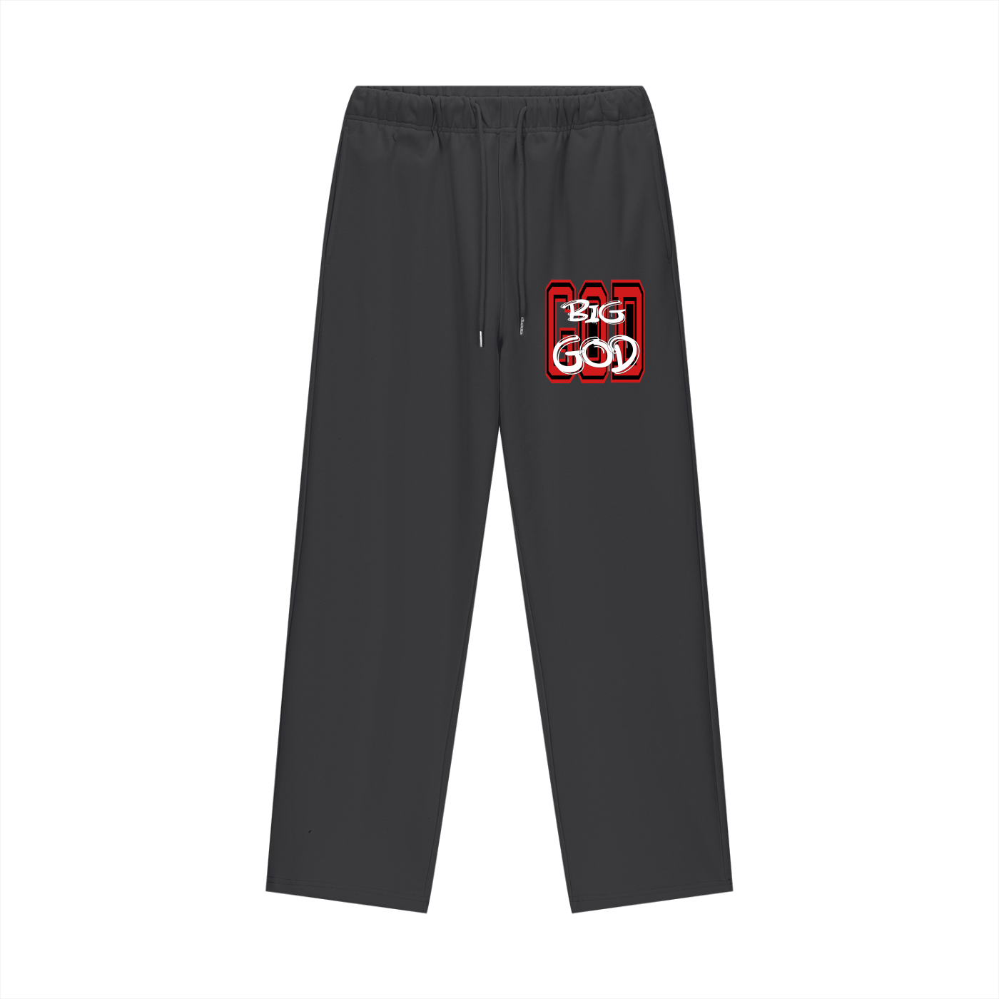 "BIG GOD" - BLACK/RED - Heavyweight Fleece Straight Leg Pants"BIG
