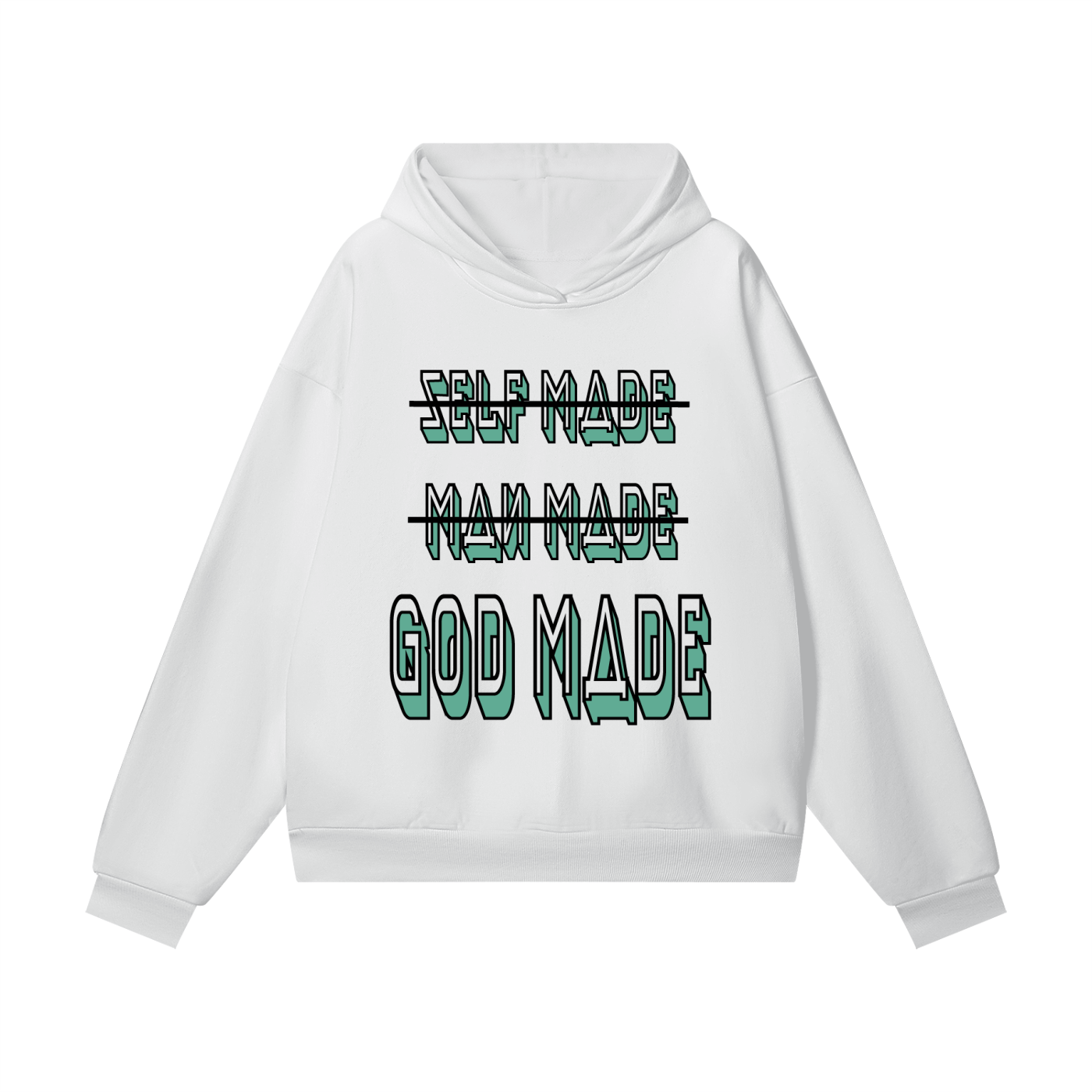 "GOD MADE" - BLACK/TEAL - Heavyweight Hidden Pocket Fleece Hoodie