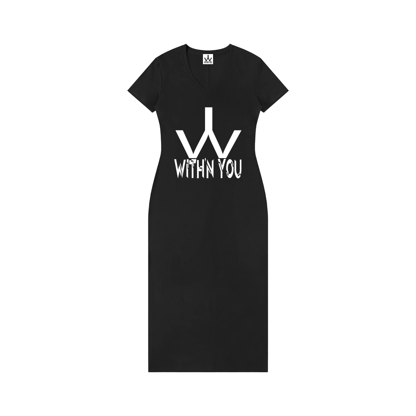 "WITH'N YOU" LOGO - WHITE - Women's V-Neck Short Sleeve Maxi Dress