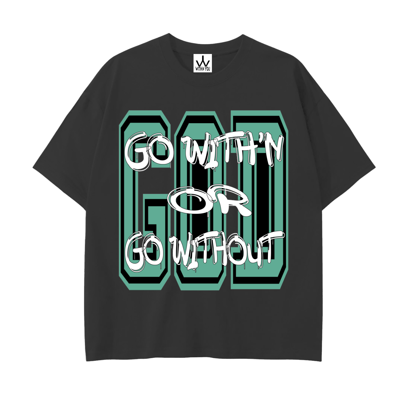 "GO WITH'N" - TEAL - Drop Shoulder Cotton T-Shirt