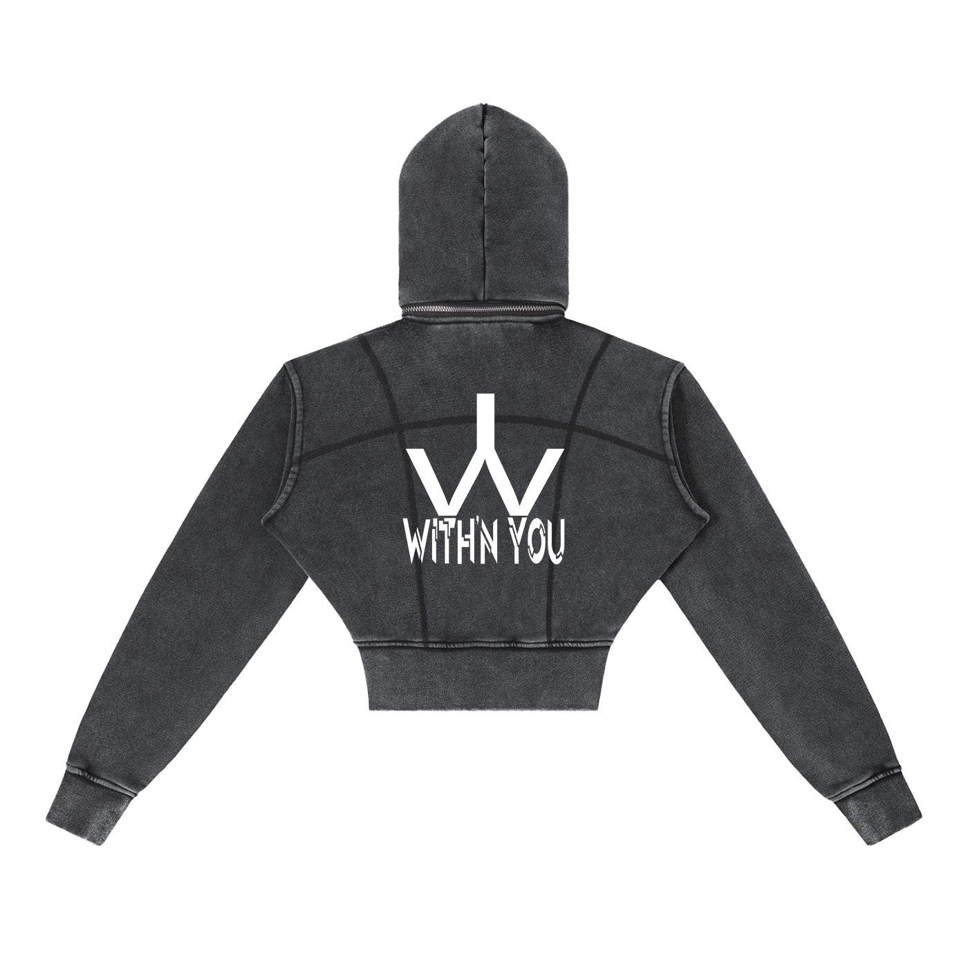 "WITH'N YOU" LOGO - WHITE - Vintage Washed Cropped Fleece Hoodie