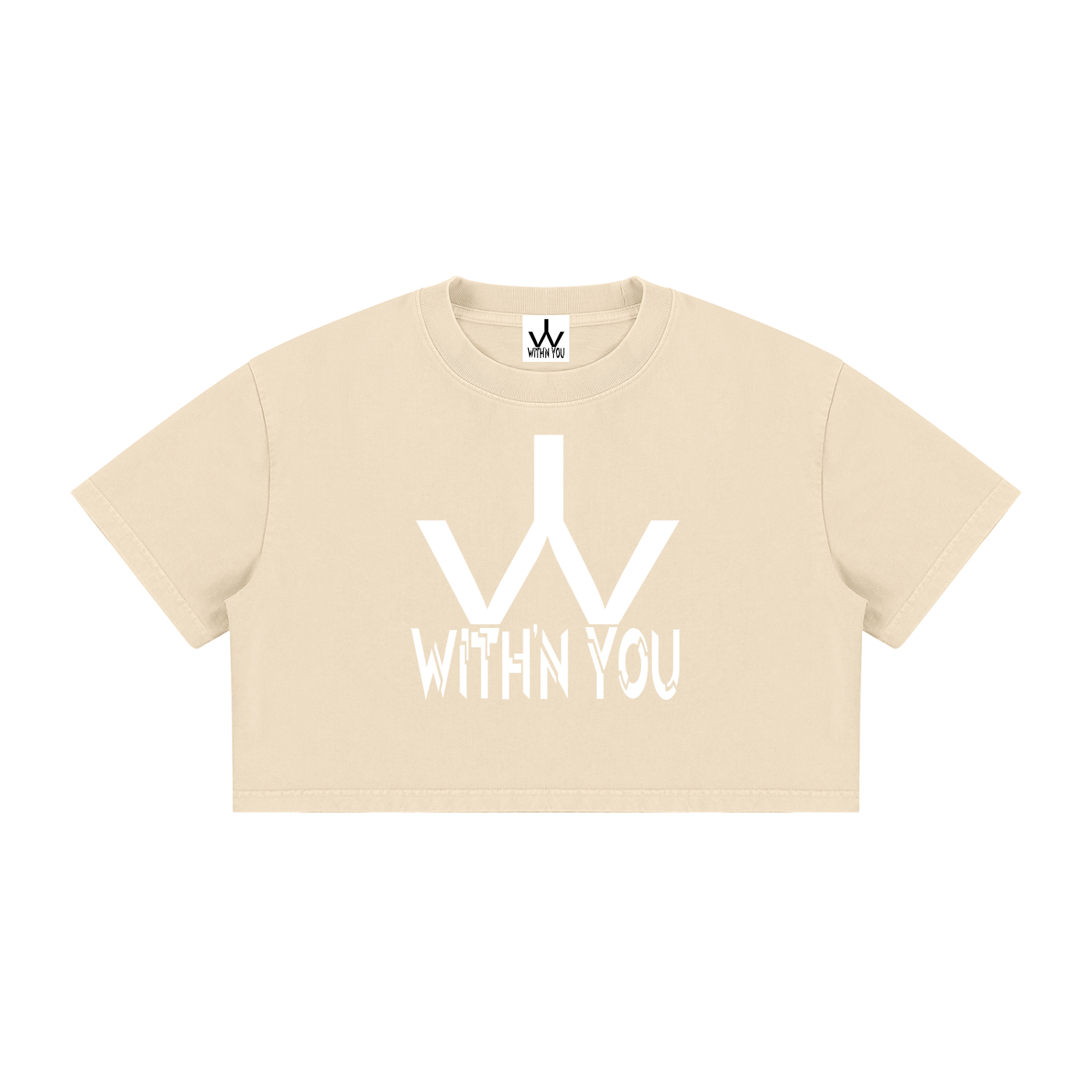 "WITH'N YOU" LOGO - WHITE - Women's Mineral Wash Cotton Crop T-Shirt