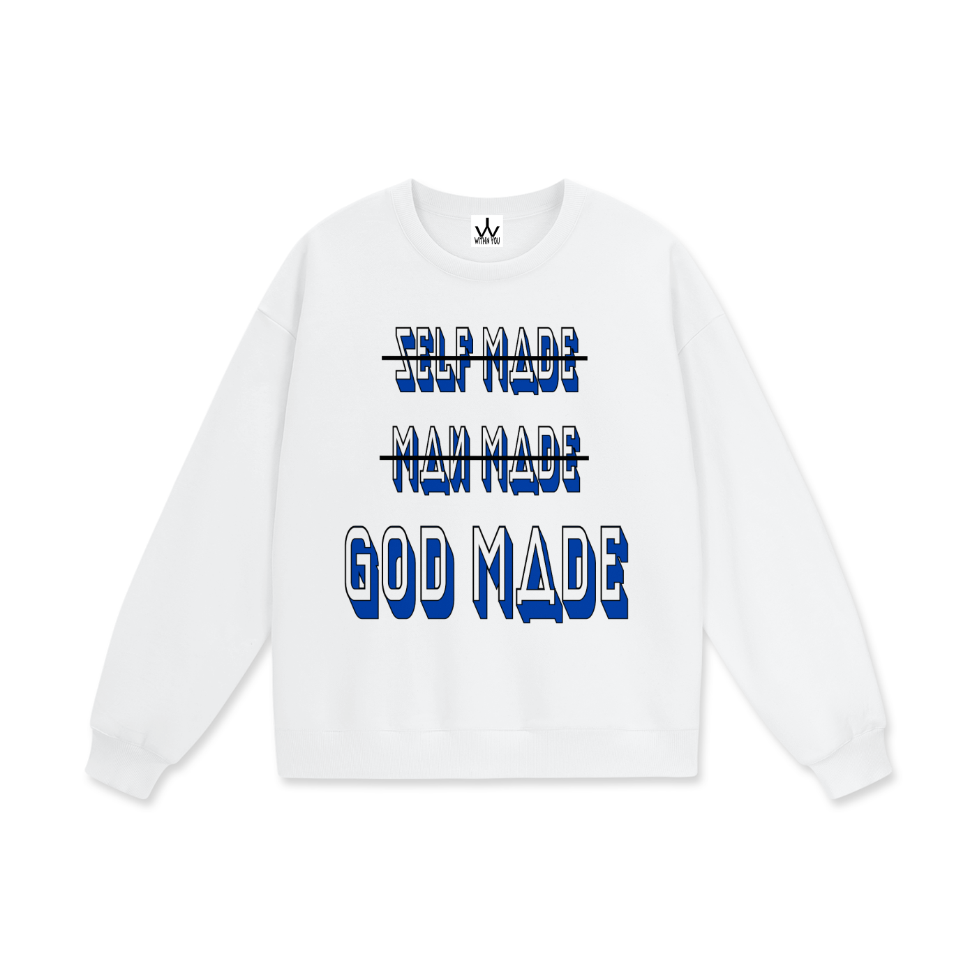 "GOD MADE" - BLACK/BLUE - Heavyweight Drop Shoulder Sweatshirt