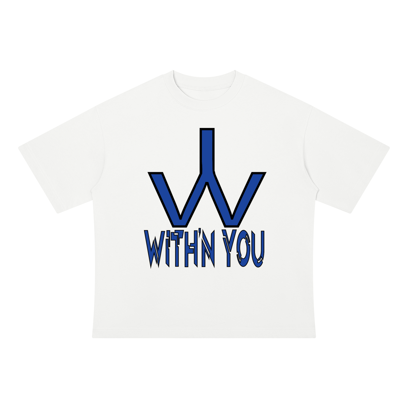 "WITH'N YOU" LOGO - BLACK/BLUE - Unisex Drop Shoulder Cotton T-Shirt