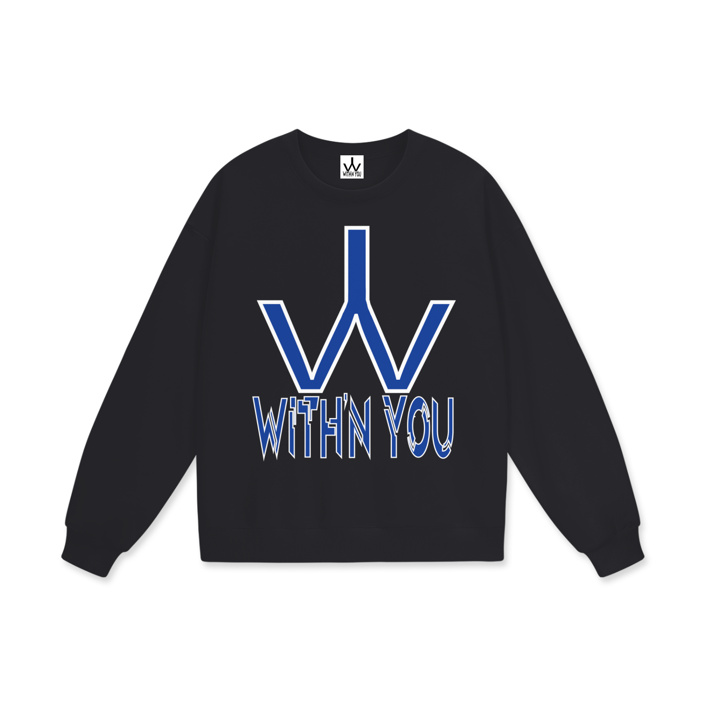 "WITH'N YOU" LOGO - WHITE/BLUE - Heavyweight Drop Shoulder Sweatshirt