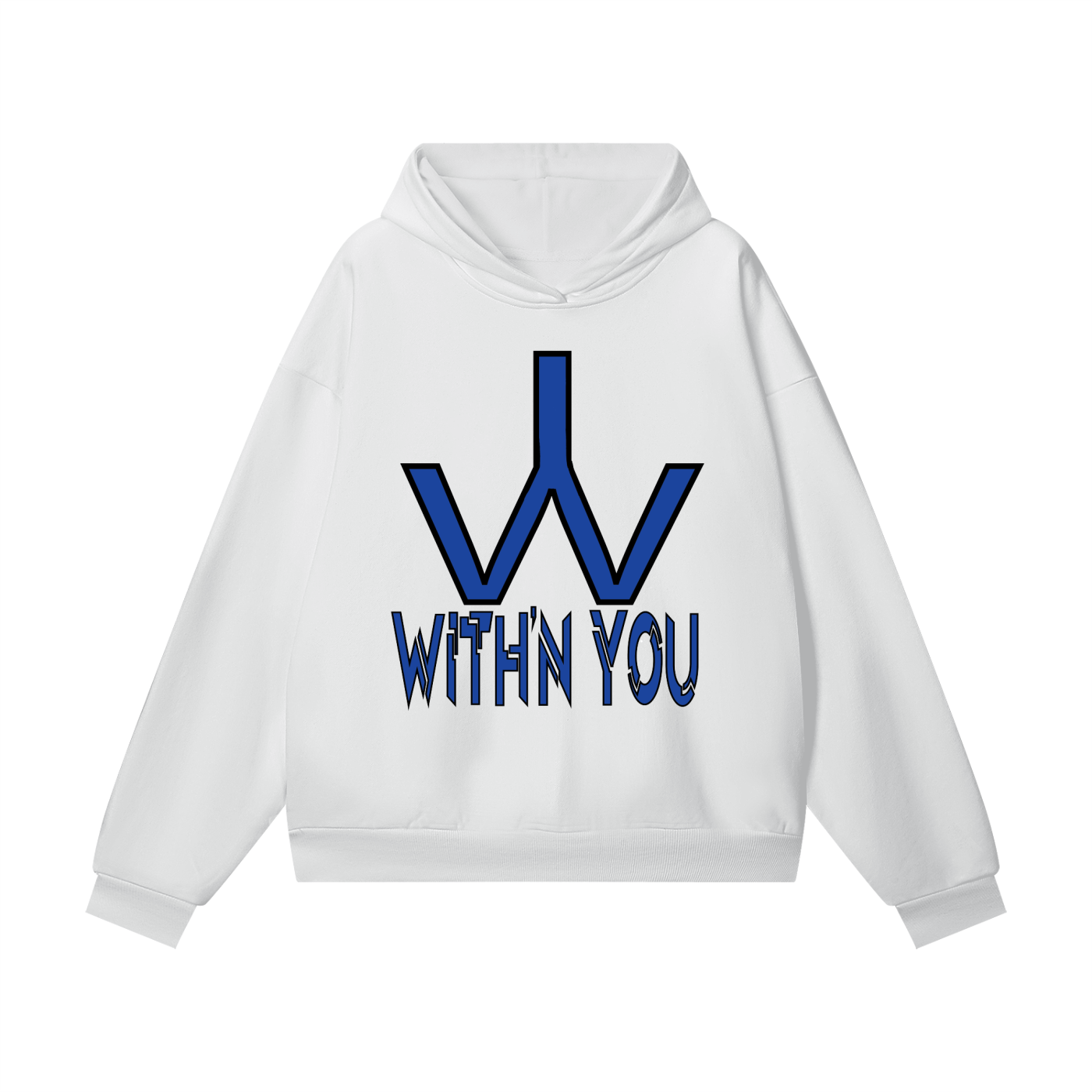 "WITH'N YOU" LOGO - BLACK/BLUE - Heavyweight Hidden Pocket Fleece Hoodie