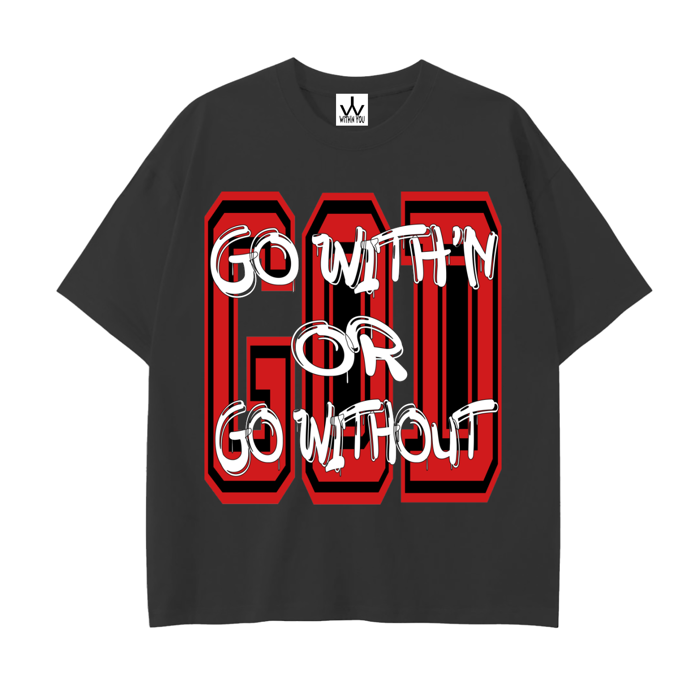 "GO WITH'N - RED - Drop Shoulder Cotton T-Shirt