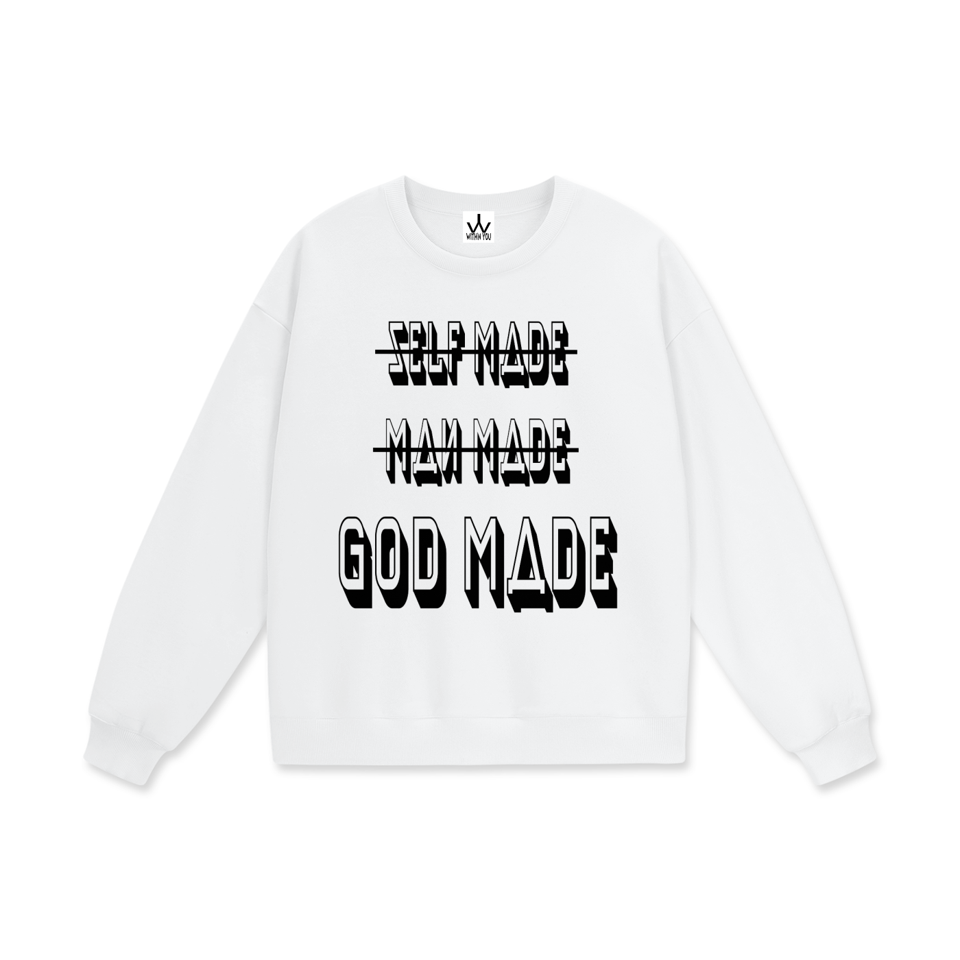 "GOD MADE" - BLACK - Heavyweight Drop Shoulder Sweatshirt