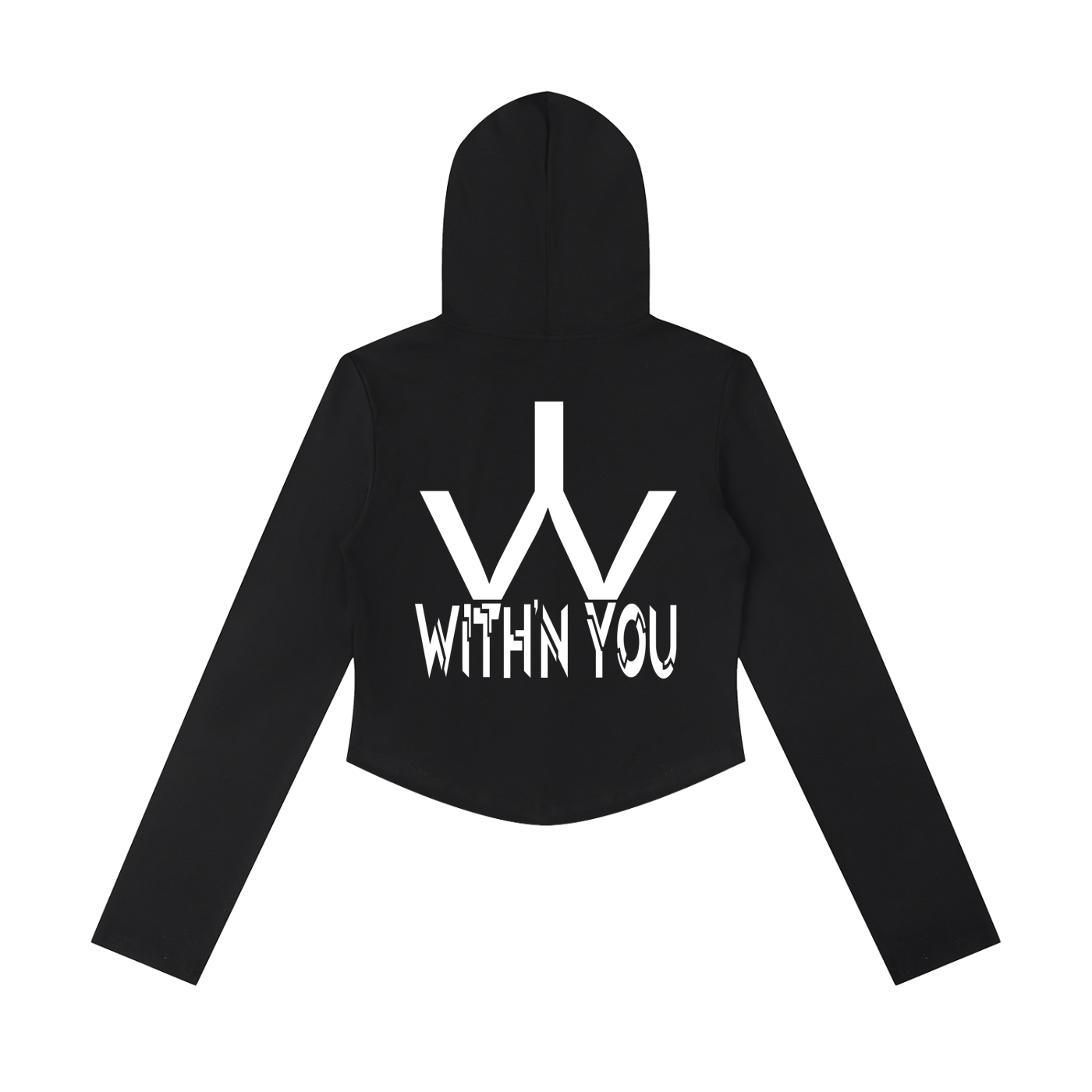 "WITH'N YOU" LOGO - WHITE - Women's Slim Cropped Full Zip Hoodie