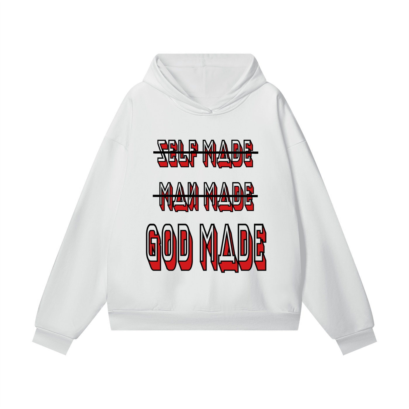 "GOD MADE" - BLACK/RED - Heavyweight Hidden Pocket Fleece Hoodie