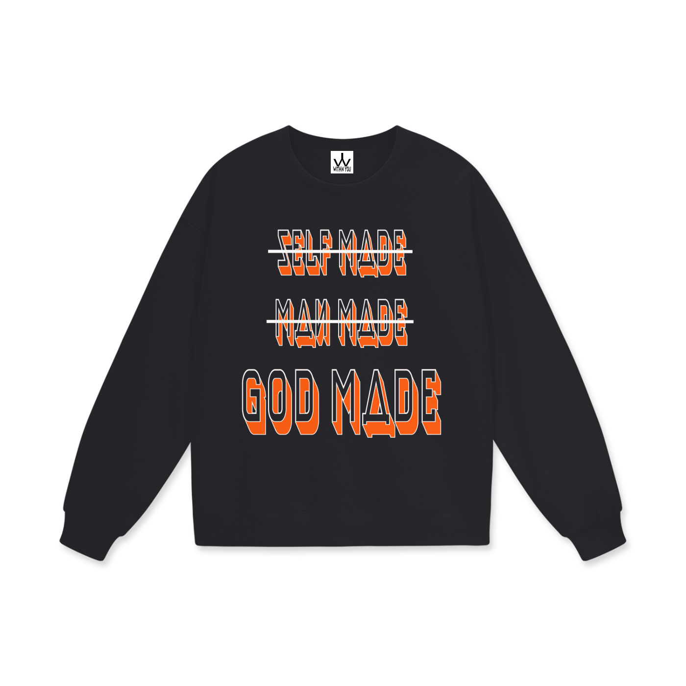 "GOD MADE" - WHITE/ORANGE - Heavyweight Drop Shoulder Sweatshirt