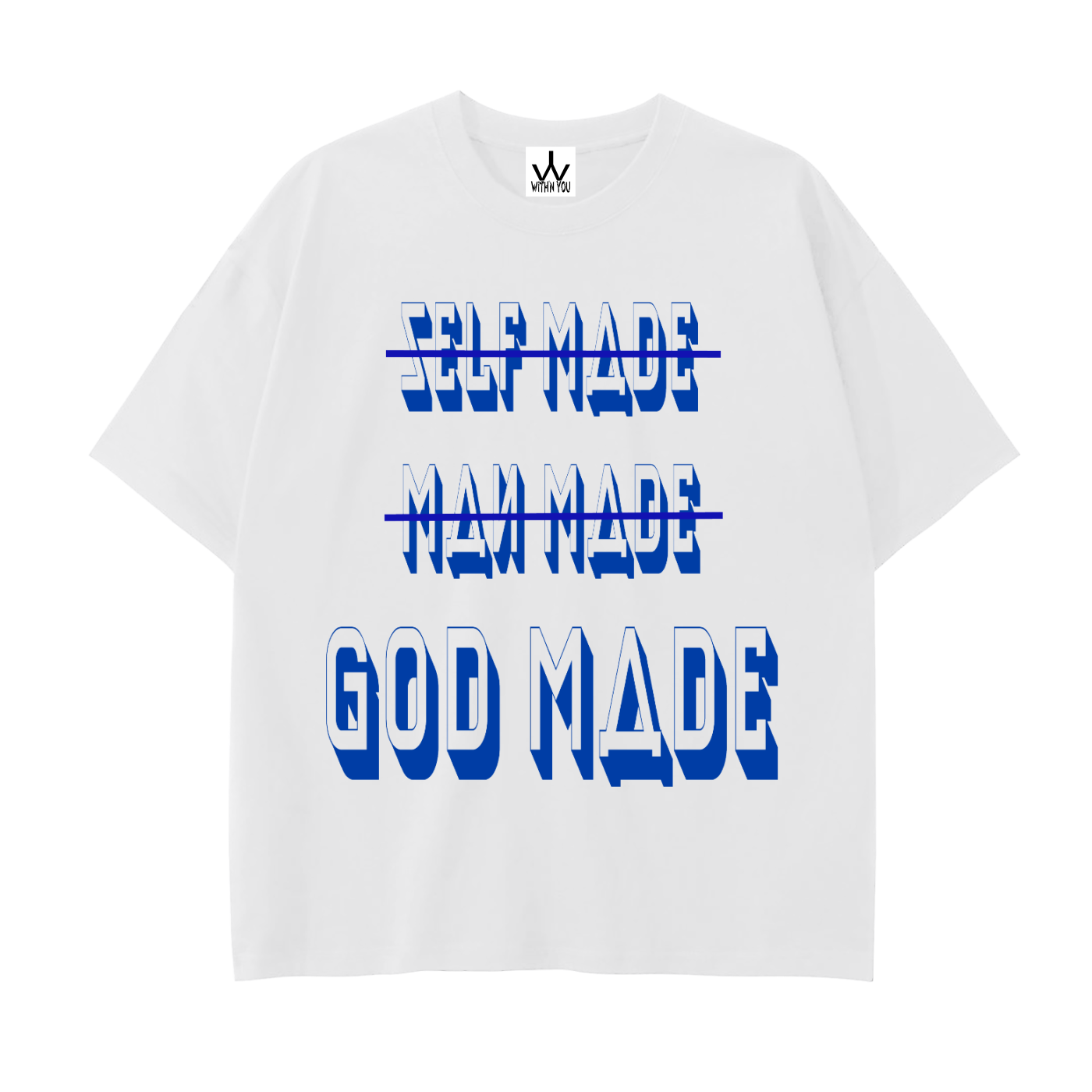 "GOD MADE" - BLUE - Drop Shoulder Cotton T-Shirt