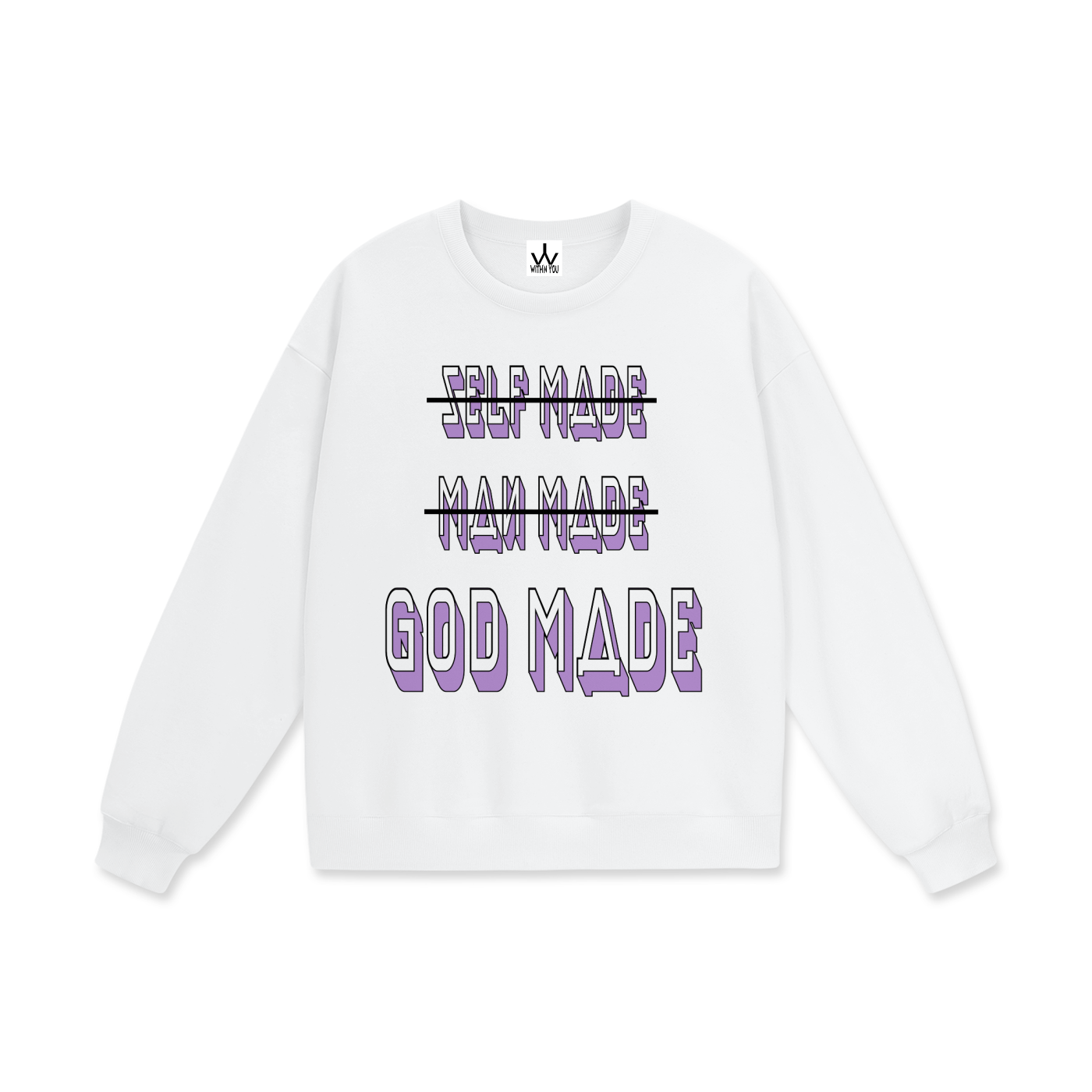 "GOD MADE" - BLACK/PURPLE - Heavyweight Drop Shoulder Sweatshirt