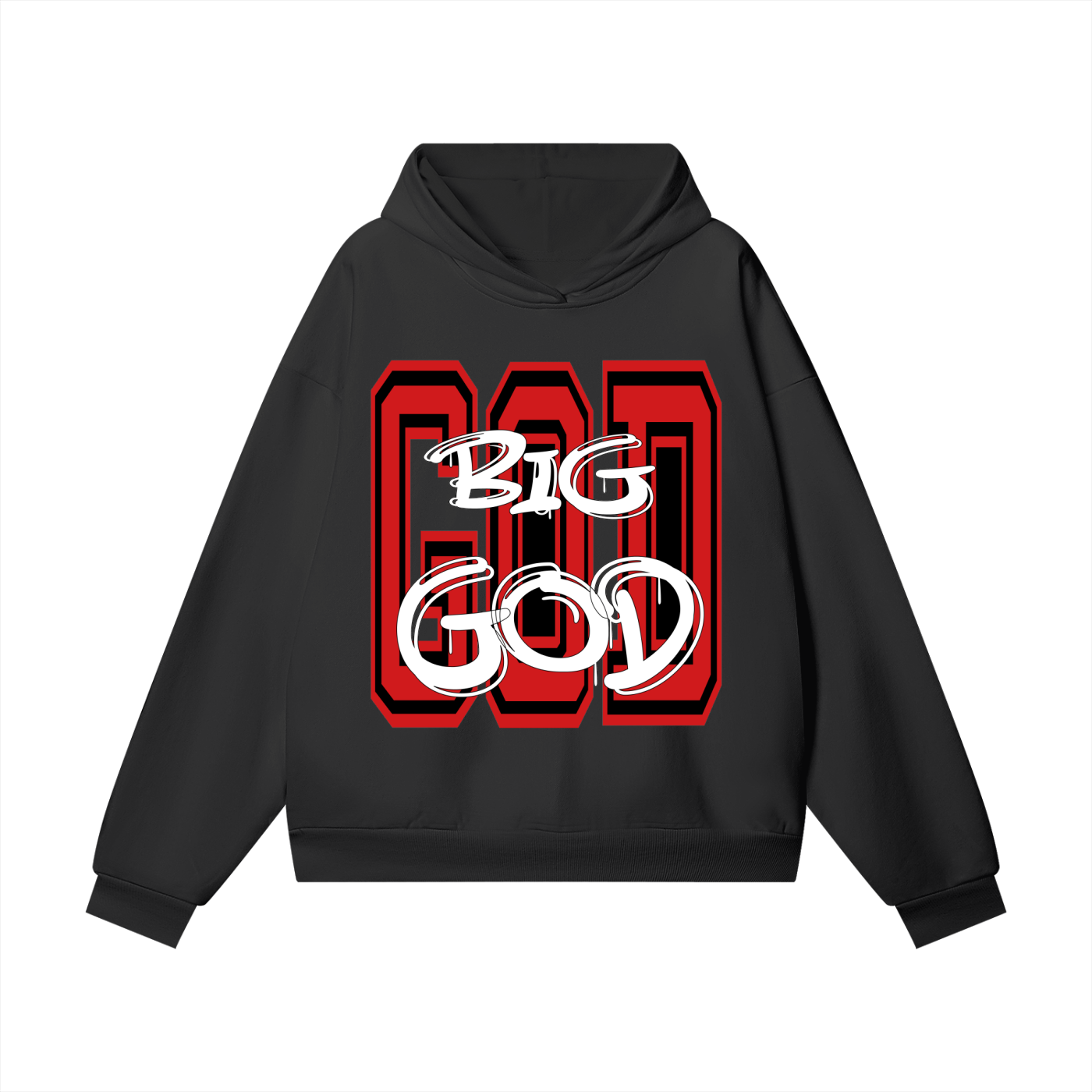 "BIG GOD" - BLACK/RED - Heavyweight Hidden Pocket Fleece Hoodie