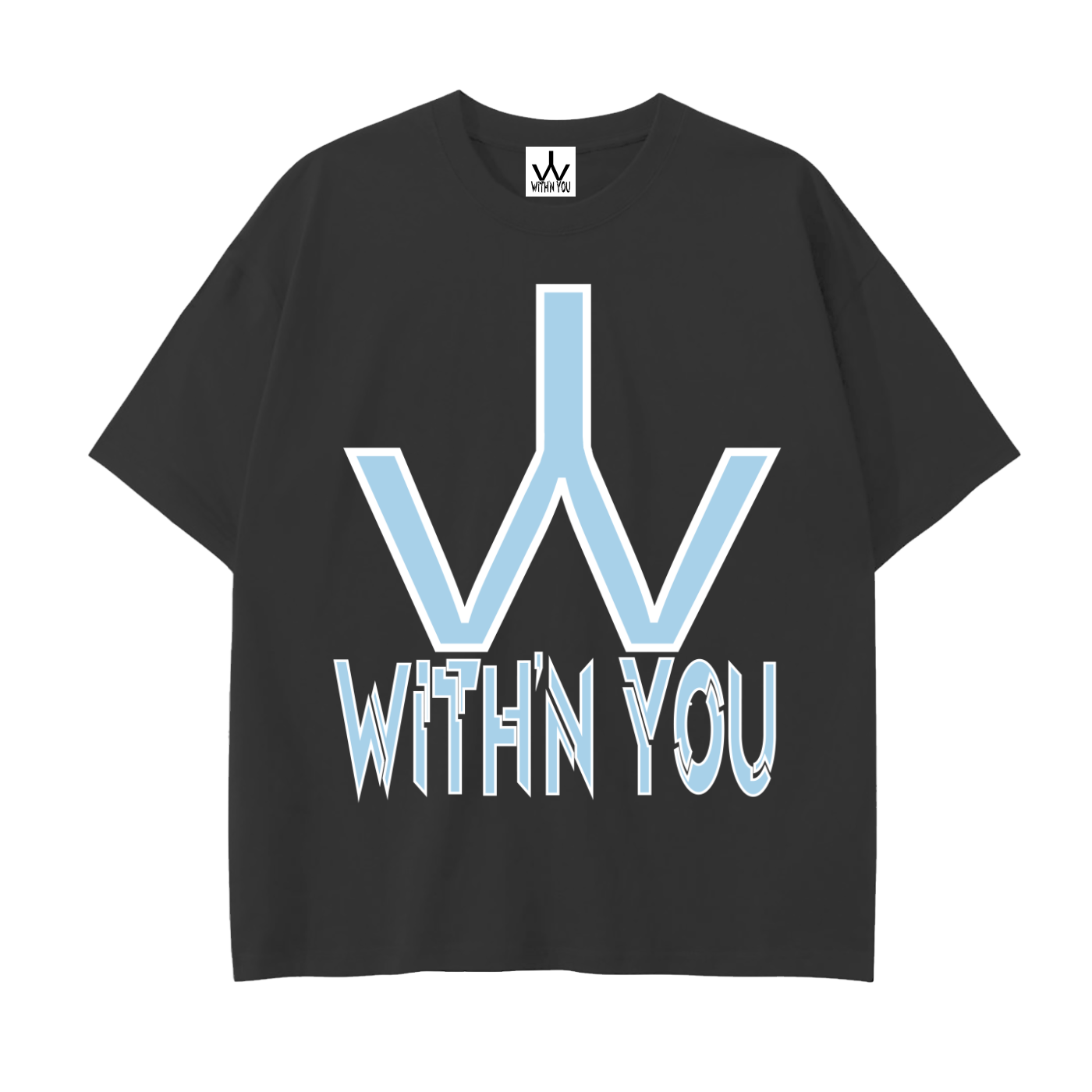 "WITH'N YOU" LOGO - WHITE/CAROLINA BLUE - Drop Shoulder Cotton T-Shirt