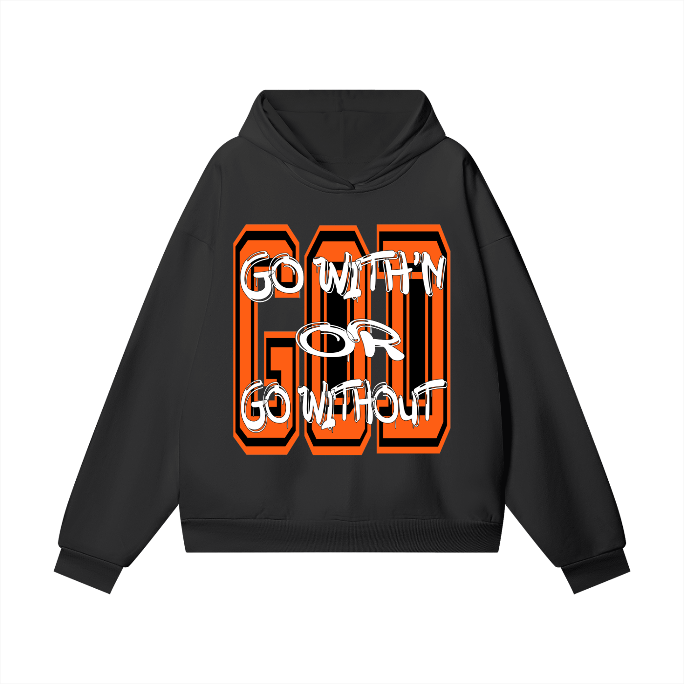 "GO WITH'N" - ORANGE - Heavyweight Hidden Pocket Fleece Hoodie