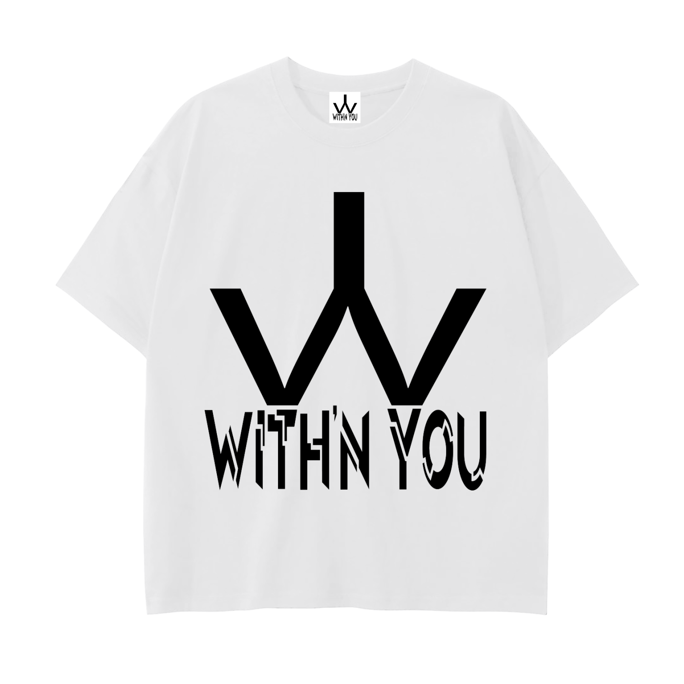 "WITH'N YOU" LOGO - BLACK - Drop Shoulder Cotton T-Shirt