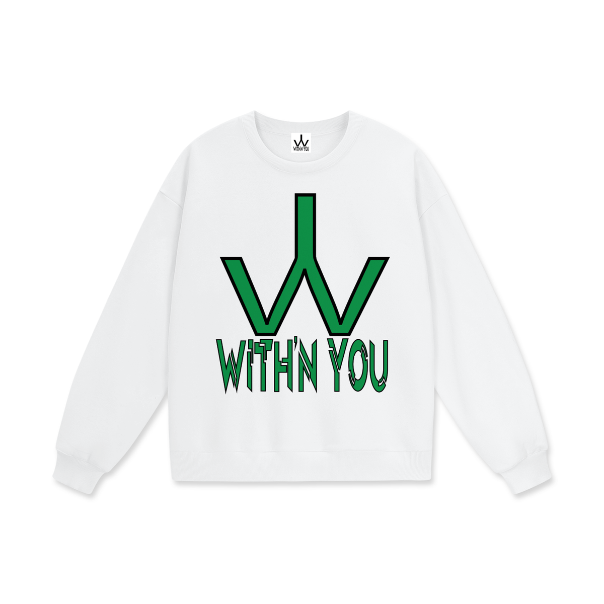 "WITH'N YOU" LOGO - BLACK/GREEN - Heavyweight Drop Shoulder Sweatshirt