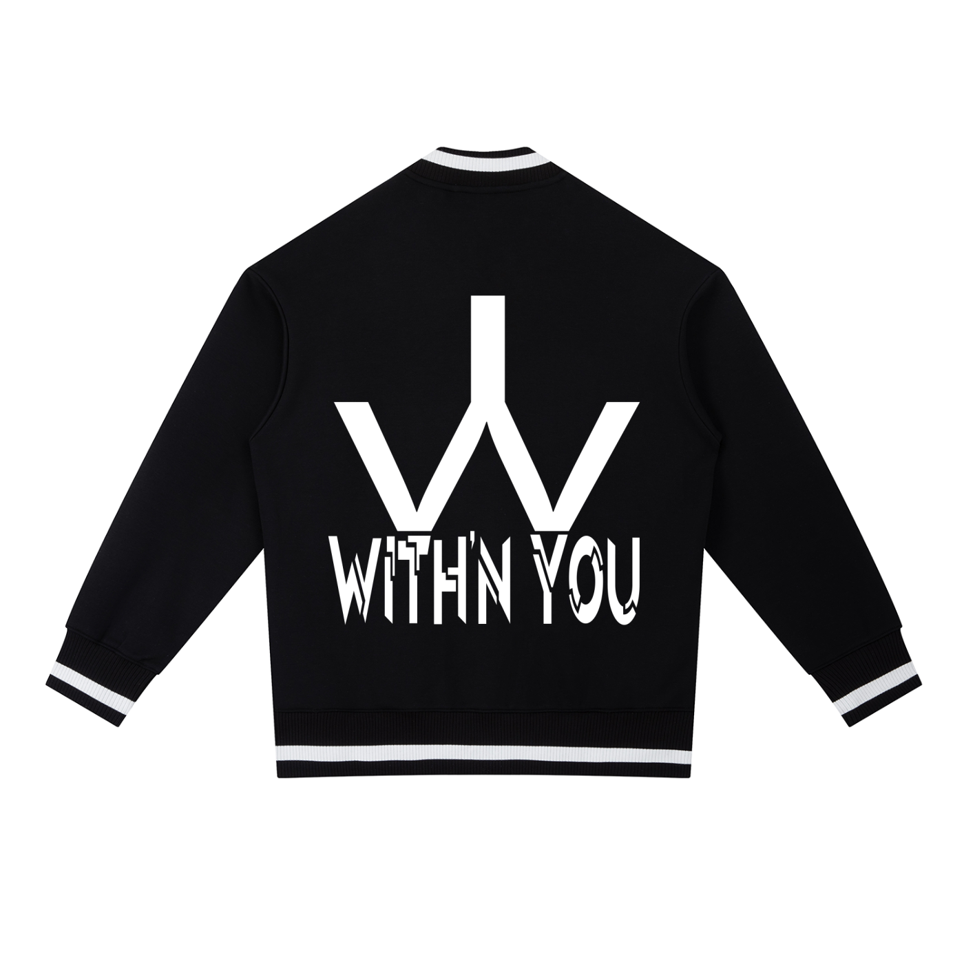 "WITH'N YOU" LOGO - WHITE - Contrast Piping Zip Bomber Jacket