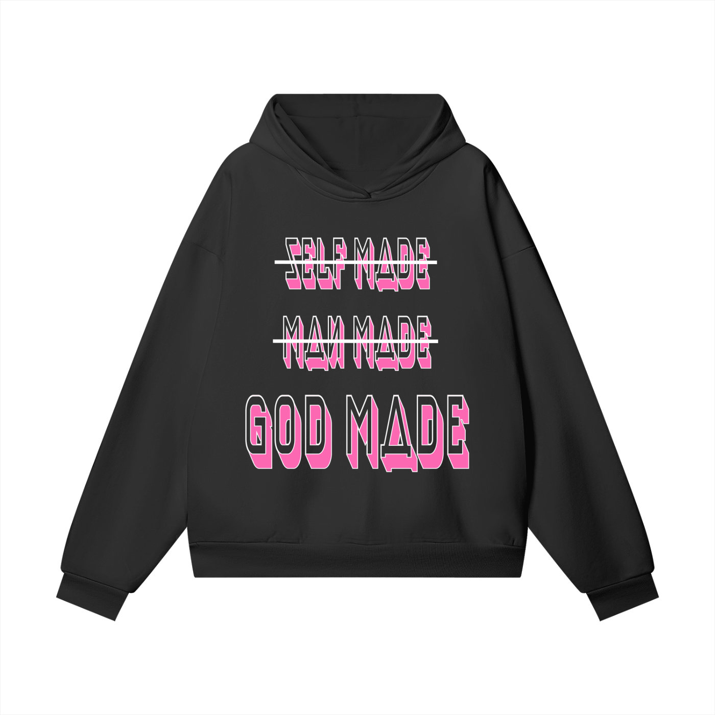 "GOD MADE" - WHITE/PINK - Heavyweight Hidden Pocket Fleece Hoodie