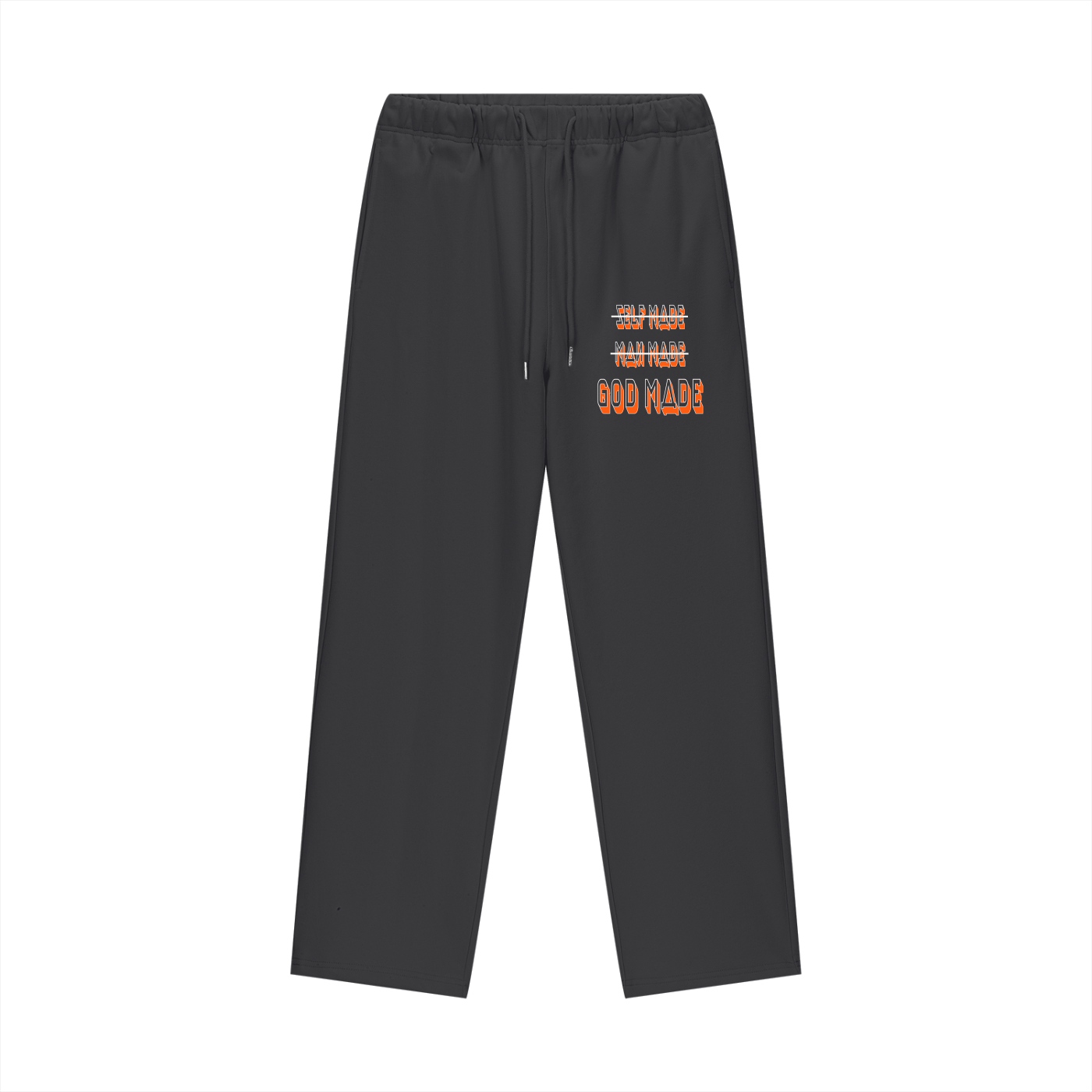 "GOD MADE" - WHITE/ORANGE - Heavyweight Fleece Straight Leg Pants