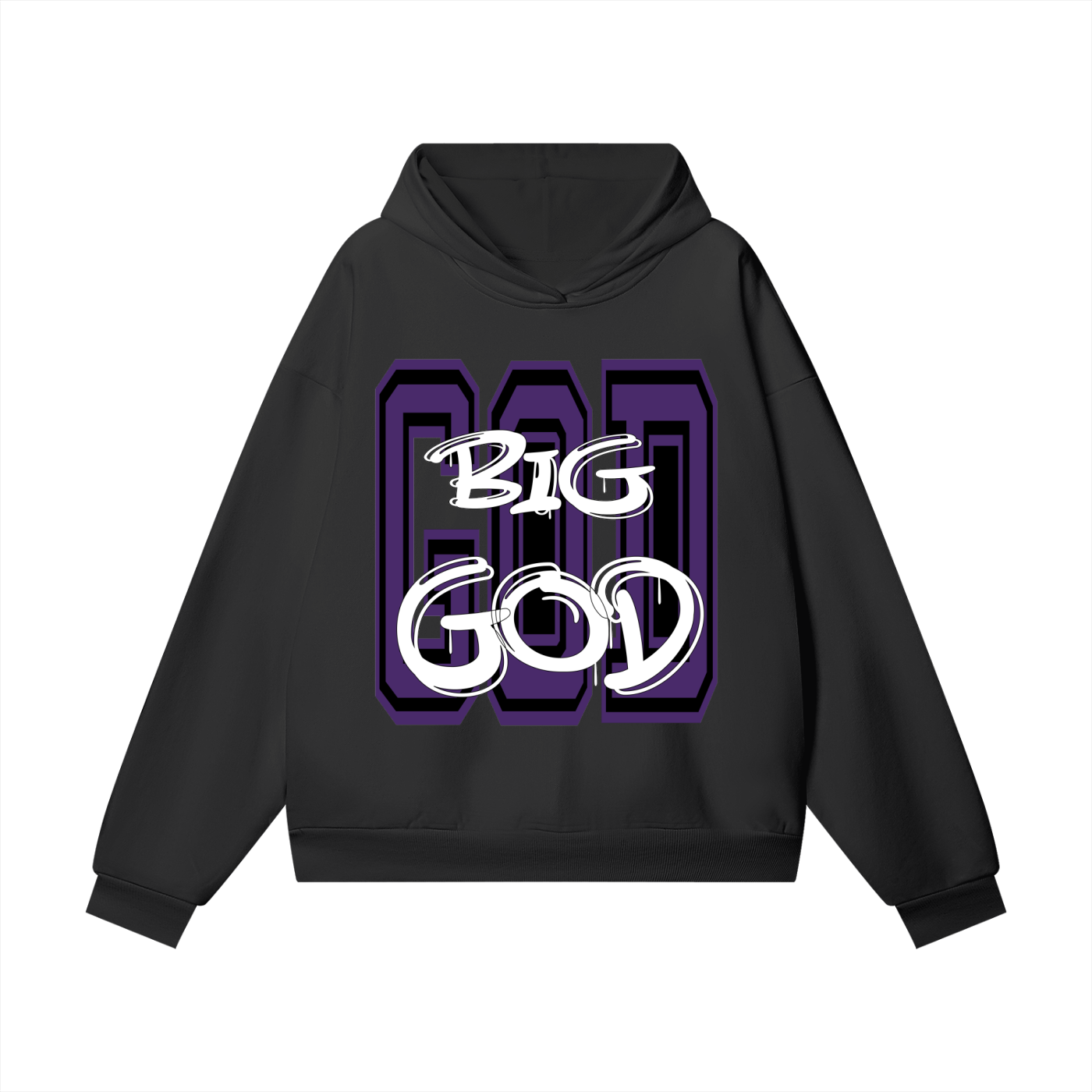 "BIG GOD" - BLACK/PURPLE - Heavyweight Hidden Pocket Fleece Hoodie