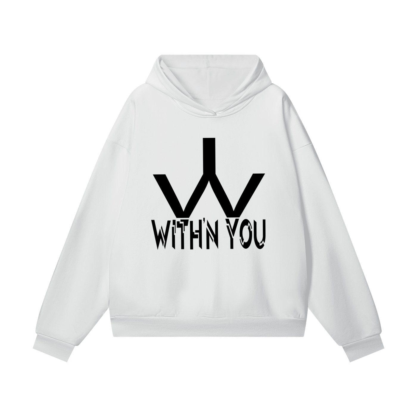 "WITH'N YOU" LOGO - WHITE - Heavyweight Hidden Pocket Fleece Hoodie