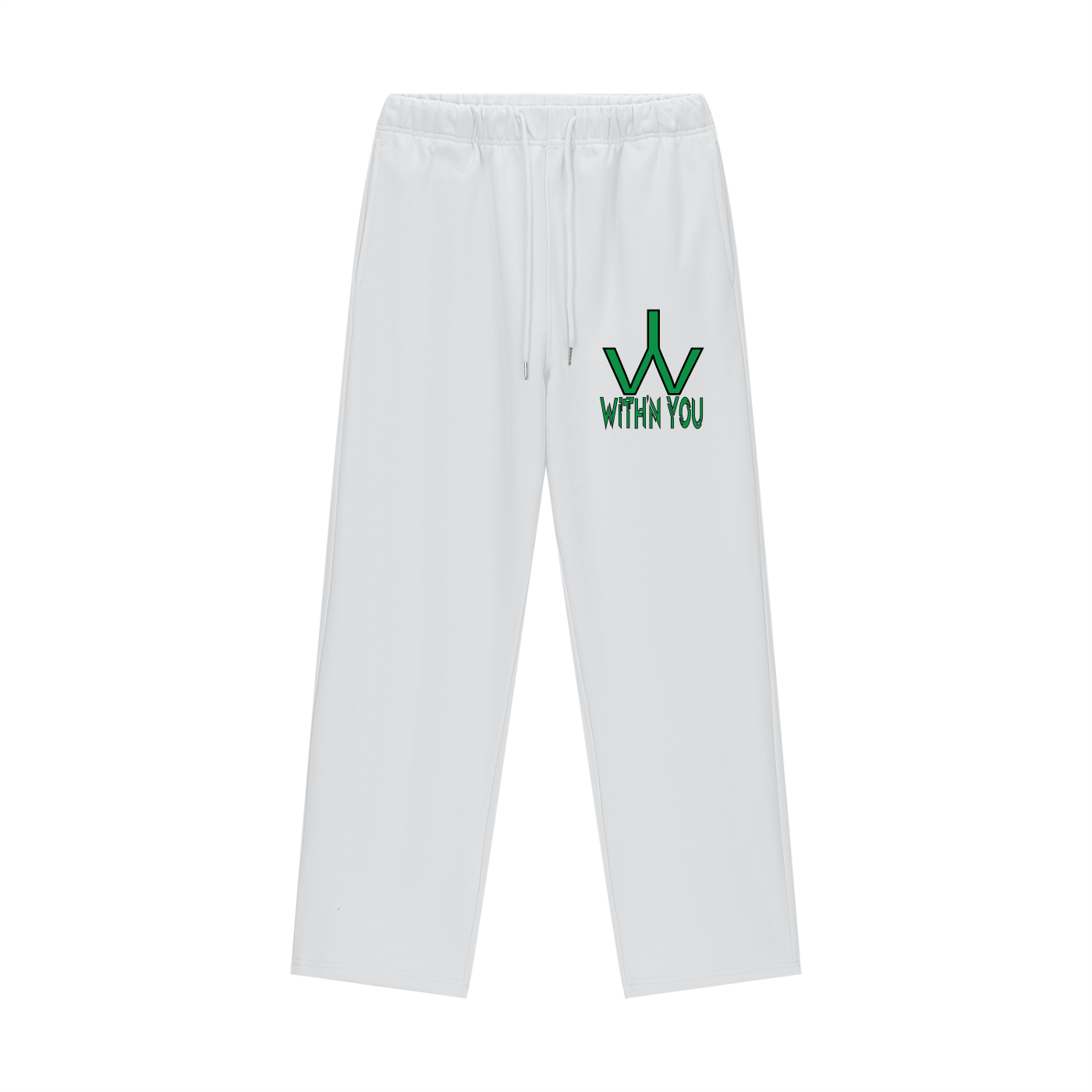 "WITH'N YOU" LOGO - BLACK/GREEN - Heavyweight Fleece Straight Leg Pants