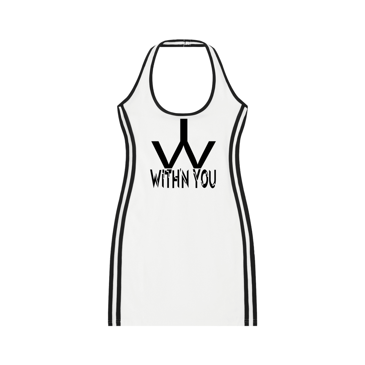 "WITH'N YOU" LOGO - BLACK - Women's Binding Tight Halter Dress