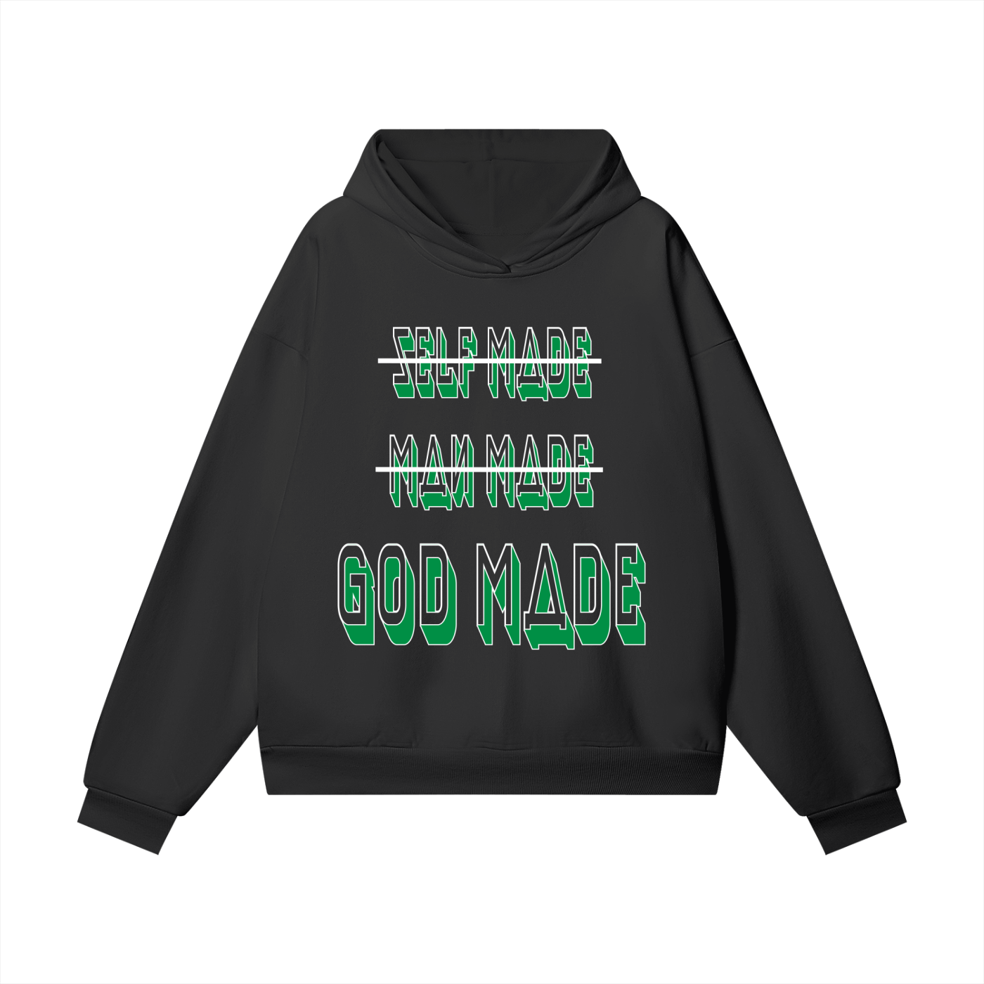 "GOD MADE" - WHITE/GREEN - Heavyweight Hidden Pocket Fleece Hoodie