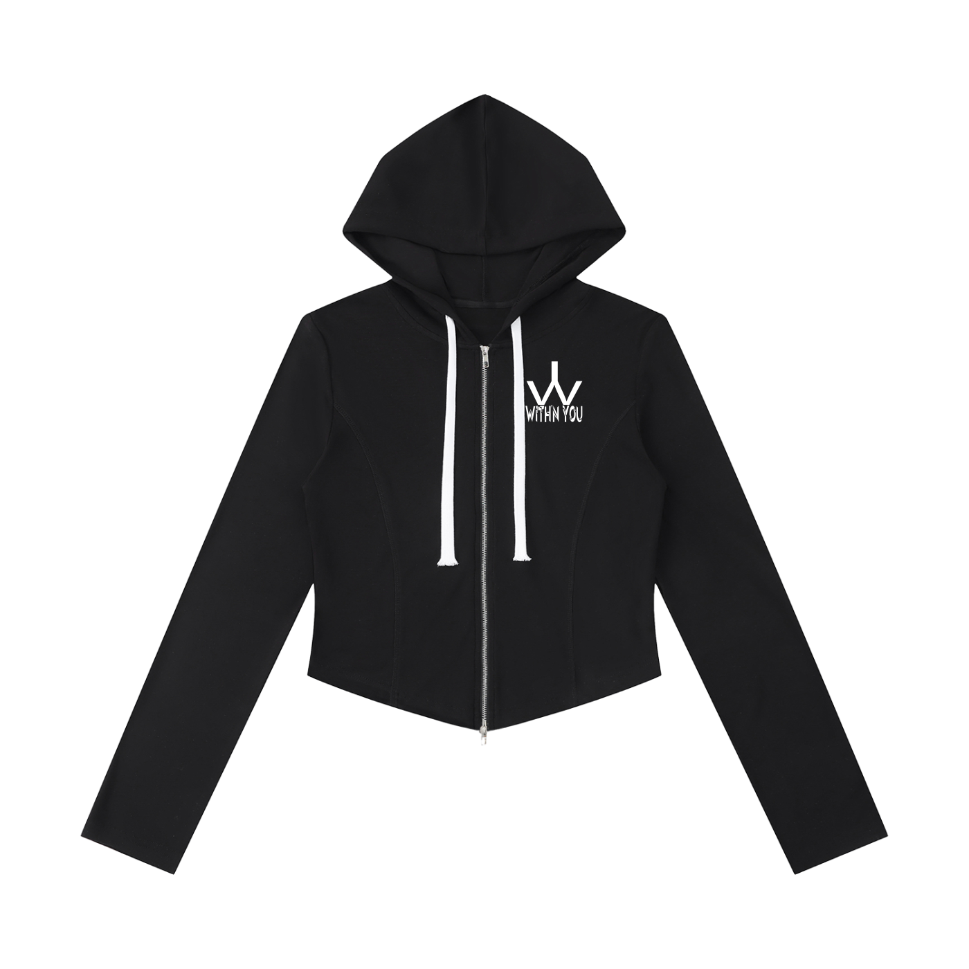 "WITH'N YOU" LOGO - WHITE - Women's Slim Cropped Full Zip Hoodie