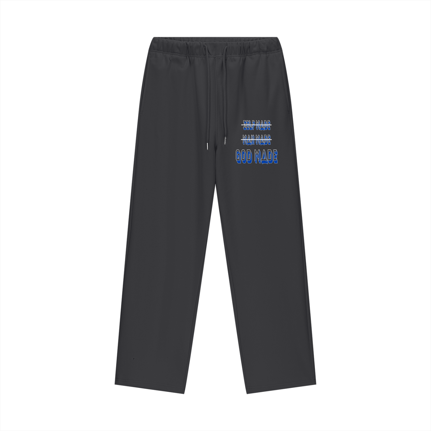 "GOD MADE" - WHITE/BLUE - Heavyweight Fleece Straight Leg Pants
