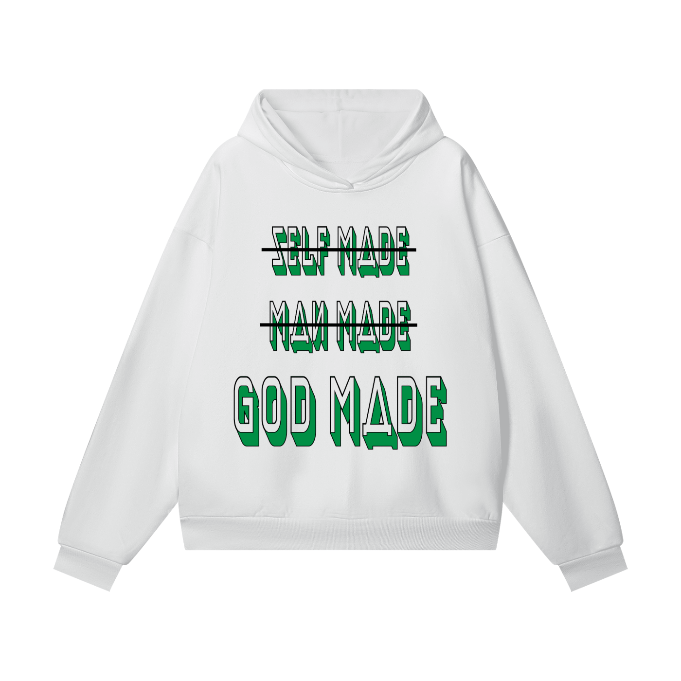 "GOD MADE" - BLACK/GREEN - Heavyweight Hidden Pocket Fleece Hoodie
