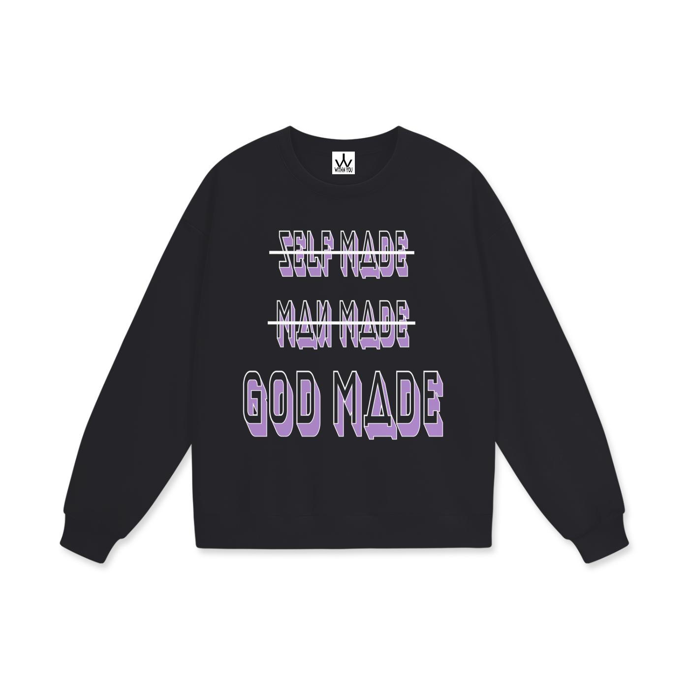 "GOD MADE" - WHITE/PURPLE - Heavyweight Drop Shoulder Sweatshirt