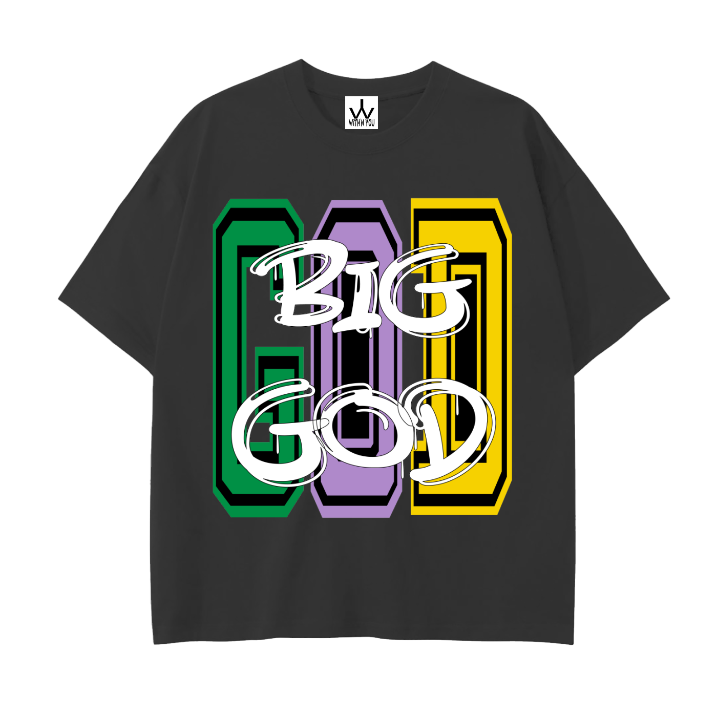 "BIG GOD" - MARDI GRAS - Drop Shoulder Cotton T-Shirt