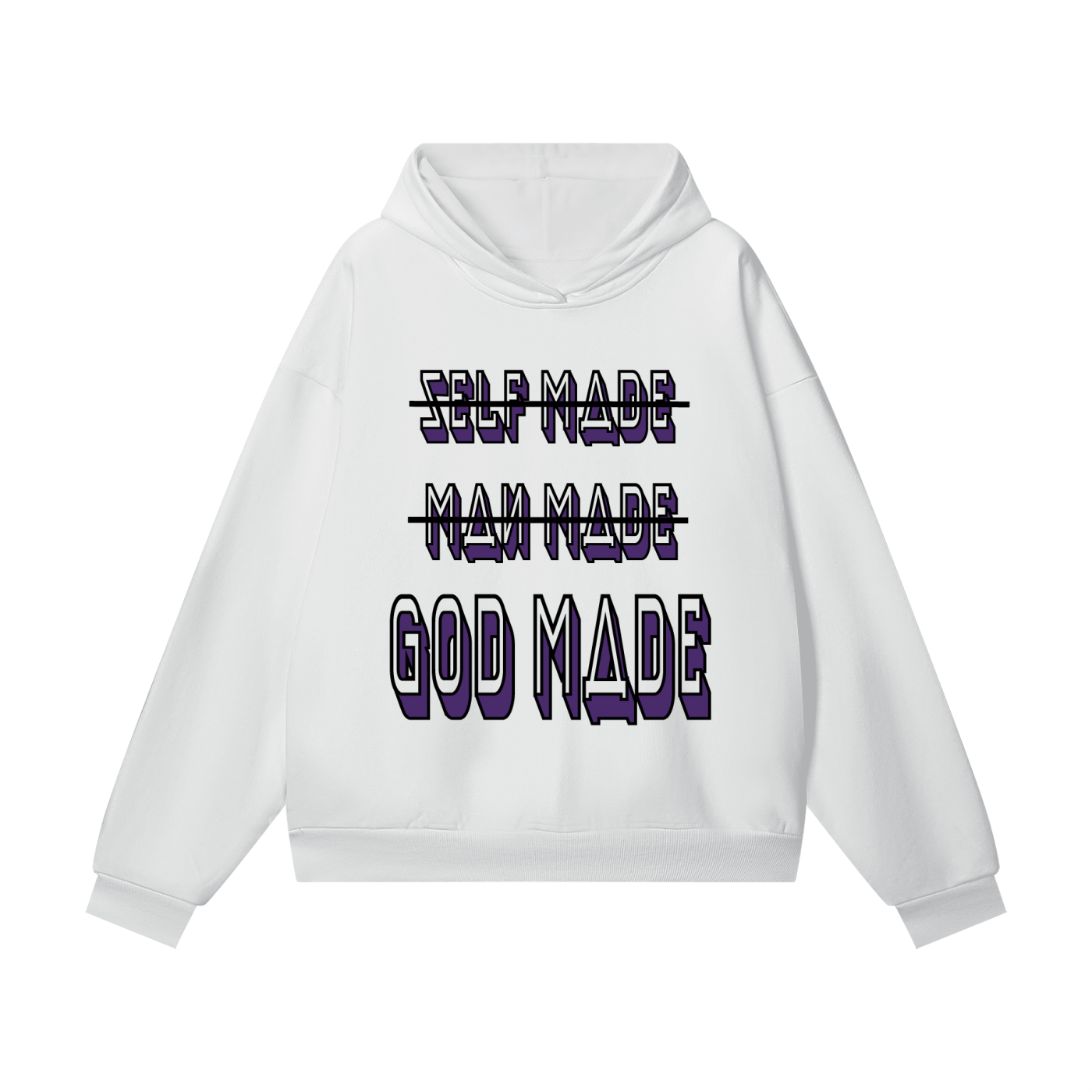 "GOD MADE" - BLACK/PURPLE - Heavyweight Hidden Pocket Fleece Hoodie