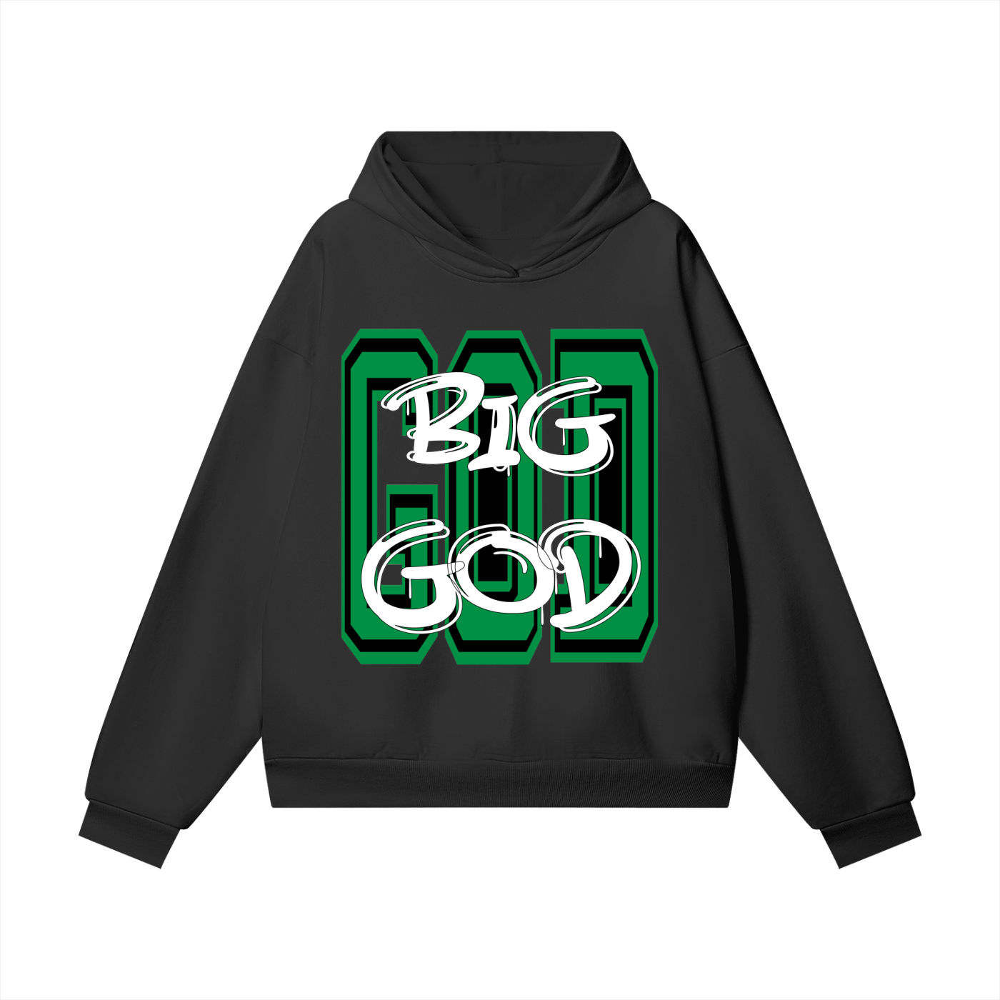 "BIG GOD" - GREEN - Heavyweight Hidden Pocket Fleece Hoodie
