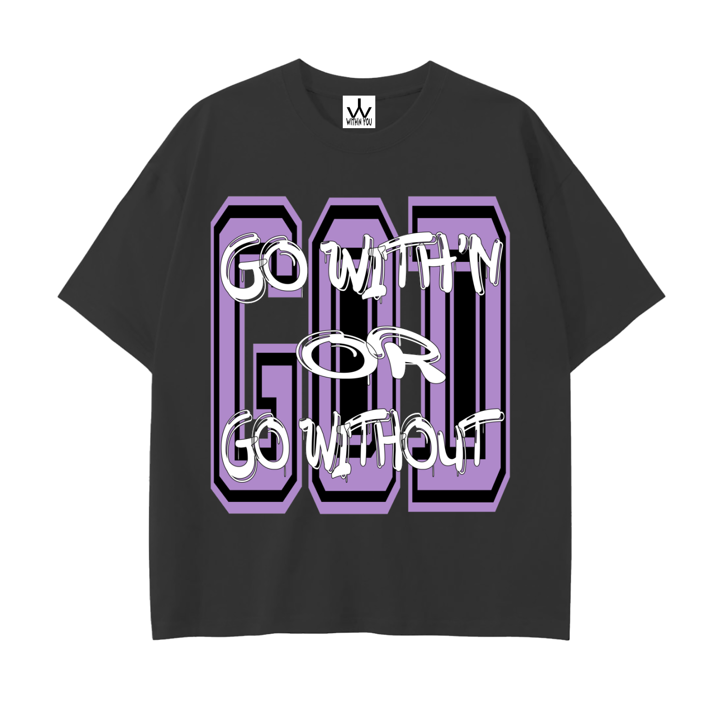 "GO WITH'N" - PURPLE - Drop Shoulder Cotton T-Shirt