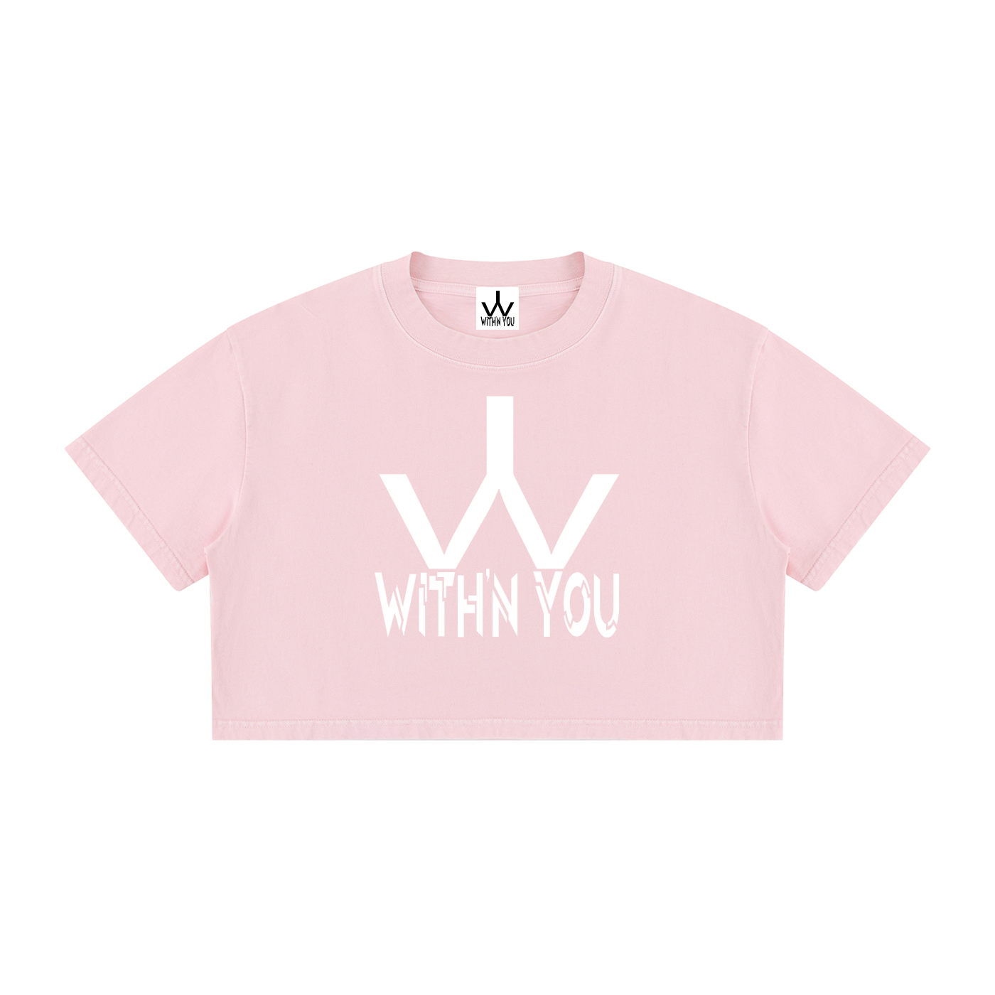 "WITH'N YOU" LOGO - WHITE - Women's Mineral Wash Cotton Crop T-Shirt