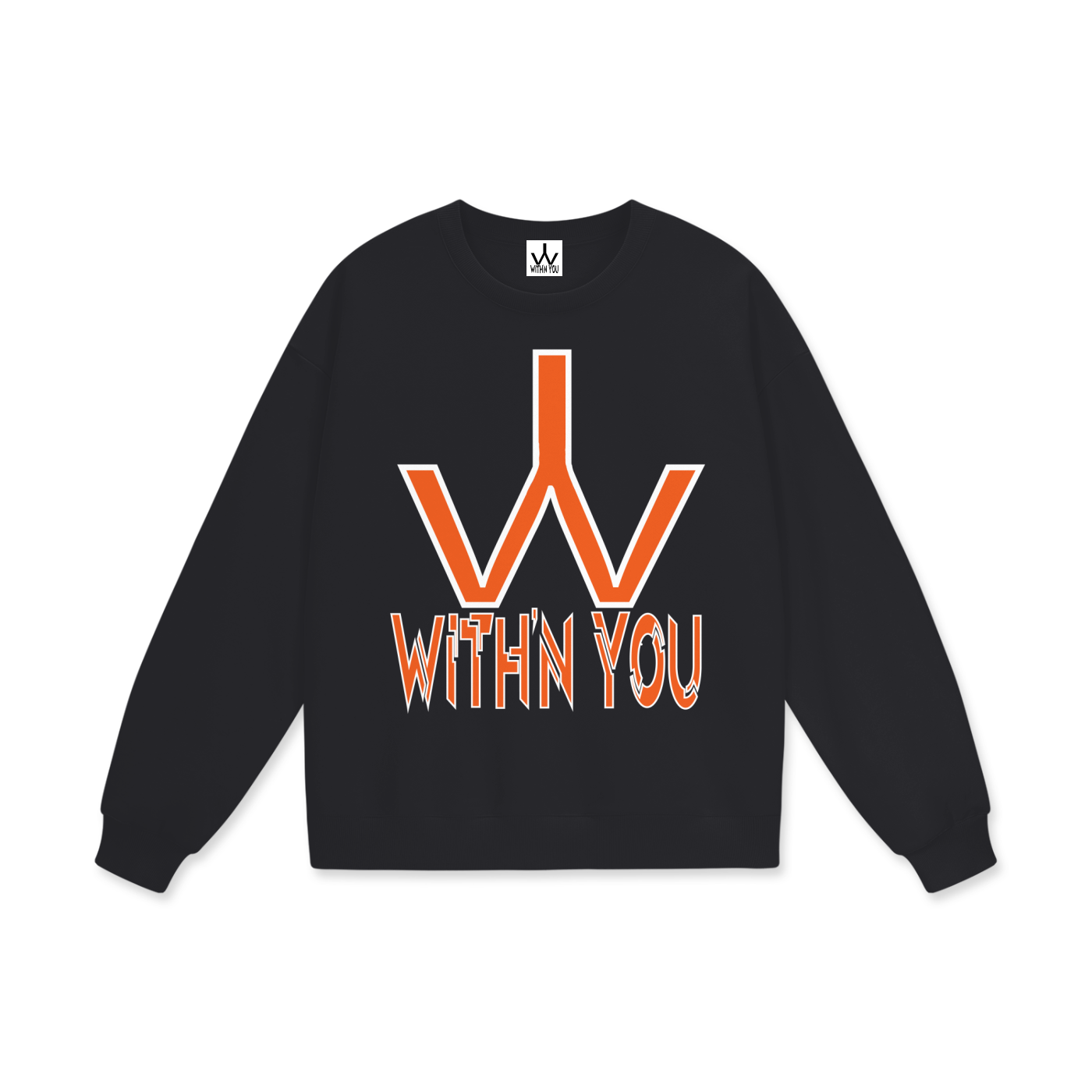 "WITH'N YOU" LOGO - WHITE/ORANGE - Heavyweight Drop Shoulder Sweatshirt