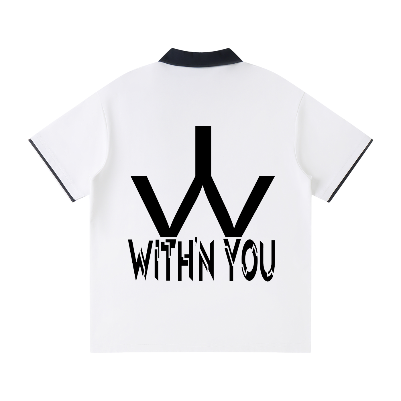 "WITH'N YOU" LOGO - BLACK - Contrast Collar Raglan Polo Shirt