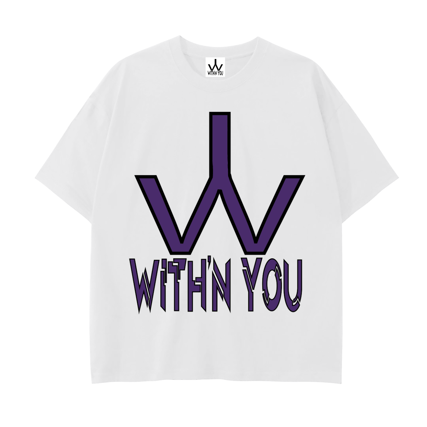 "WITH'N YOU" LOGO - BLACK/PURPLE - Drop Shoulder Cotton T-Shirt