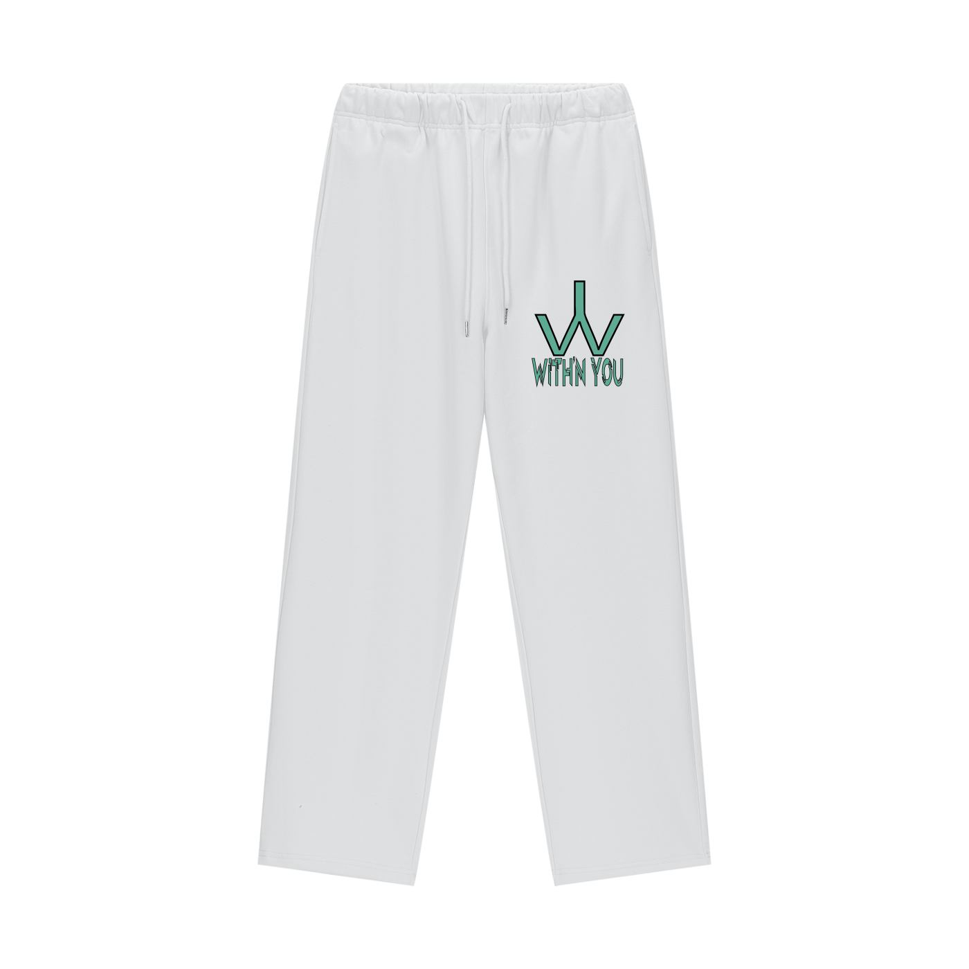 "WITH'N YOU" LOGO - BLACK/TEAL - Heavyweight Fleece Straight Leg Pants