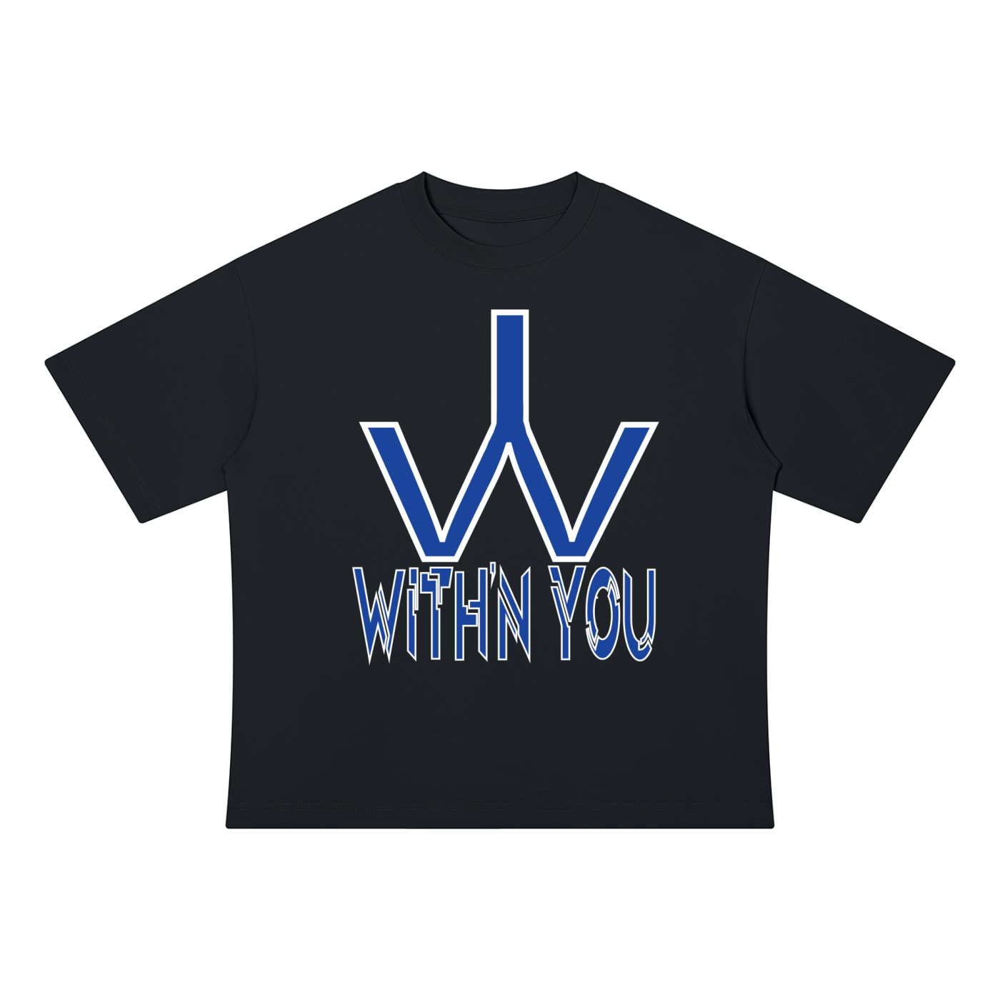 "WIITH'N YOU" LOGO - WHITE/BLUE - Unisex Drop Shoulder Cotton T-Shirt